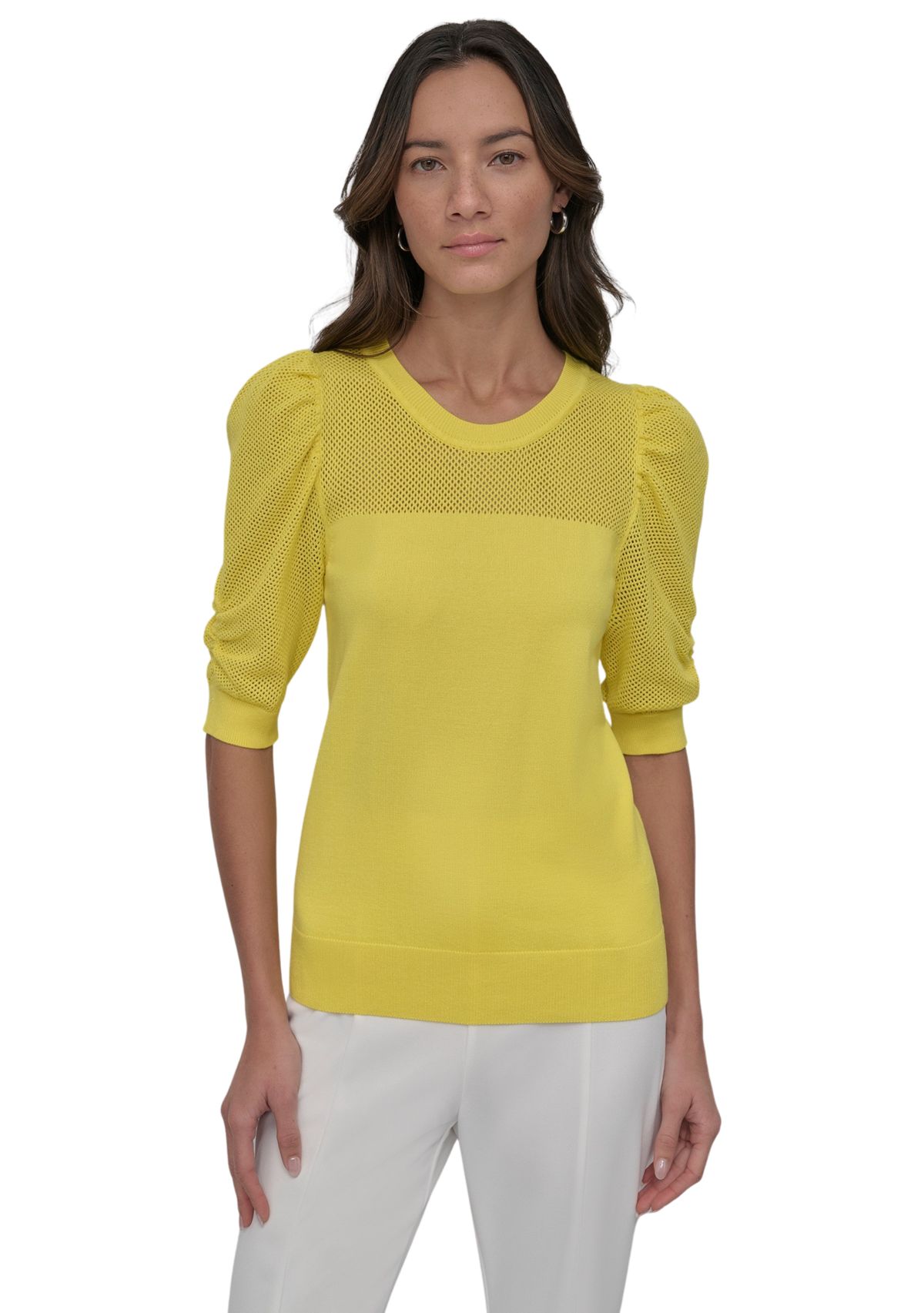 Womens Short Puff Sleeve Pullover Sweater 
