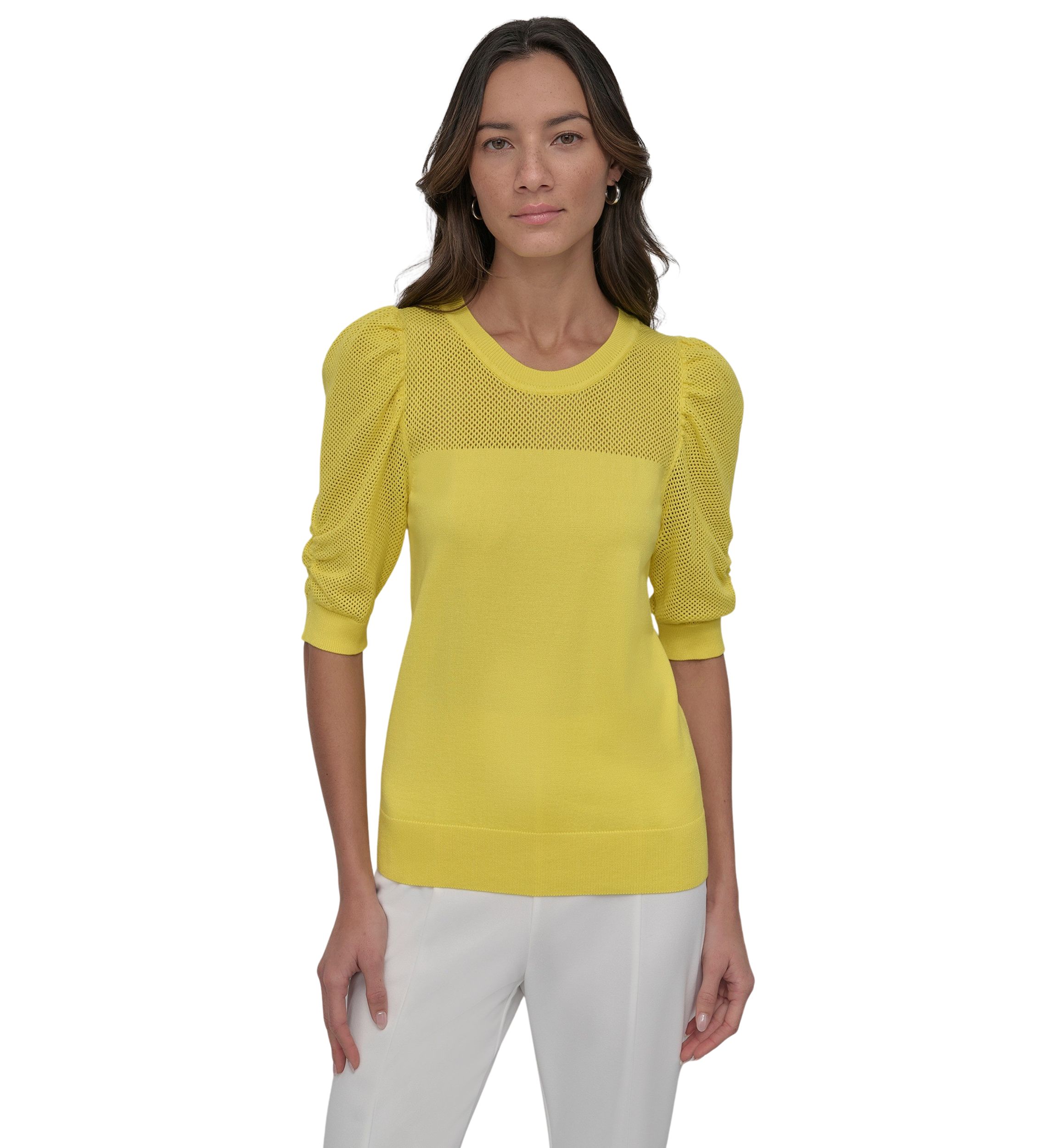 Womens Short Puff Sleeve Pullover Sweater 