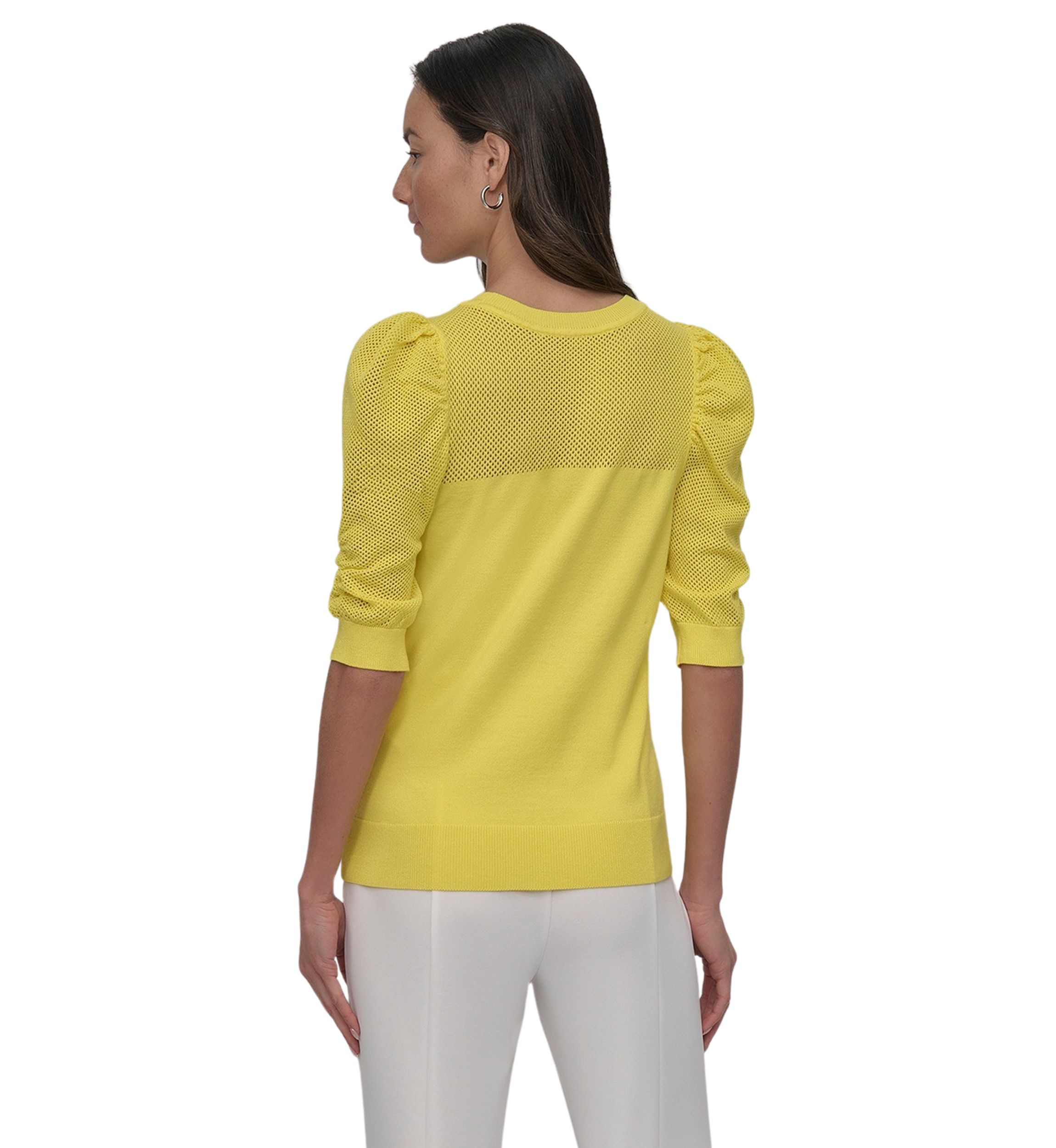 Womens Short Puff Sleeve Pullover Sweater 