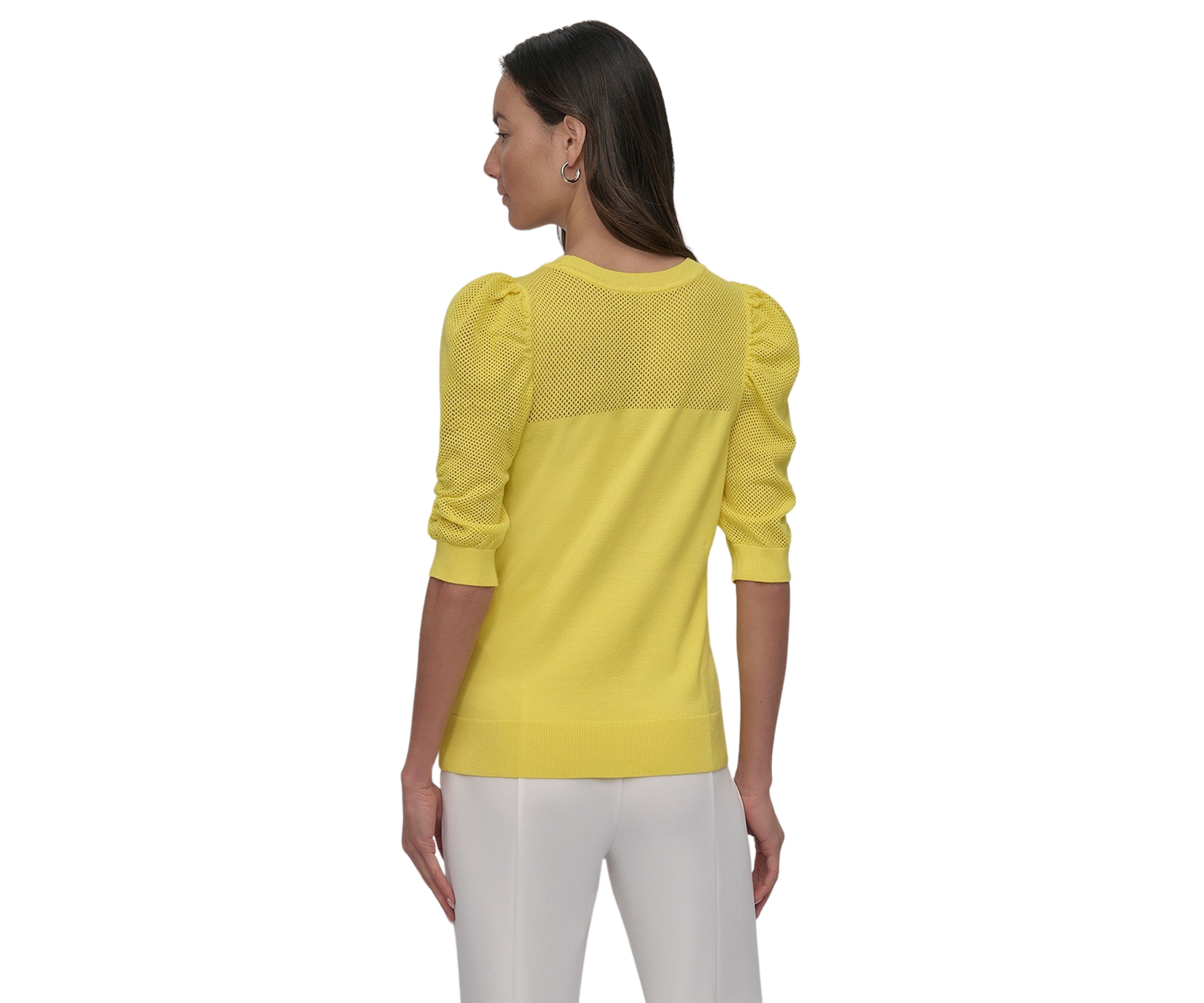 Womens Short Puff Sleeve Pullover Sweater 