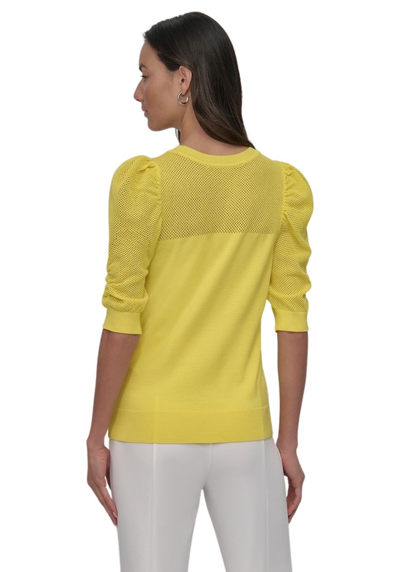 Womens Short Puff Sleeve Pullover Sweater 