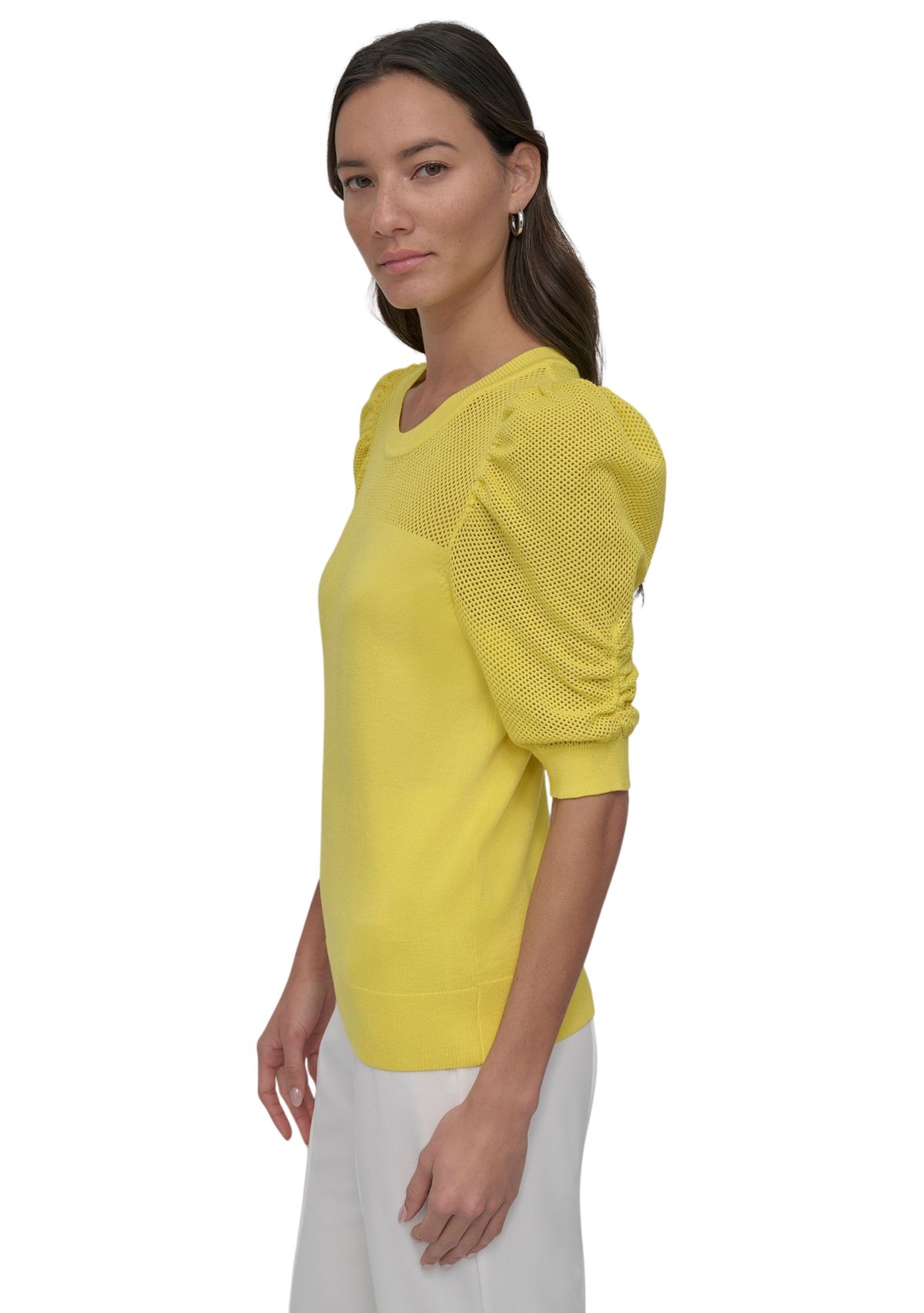 Womens Short Puff Sleeve Pullover Sweater 