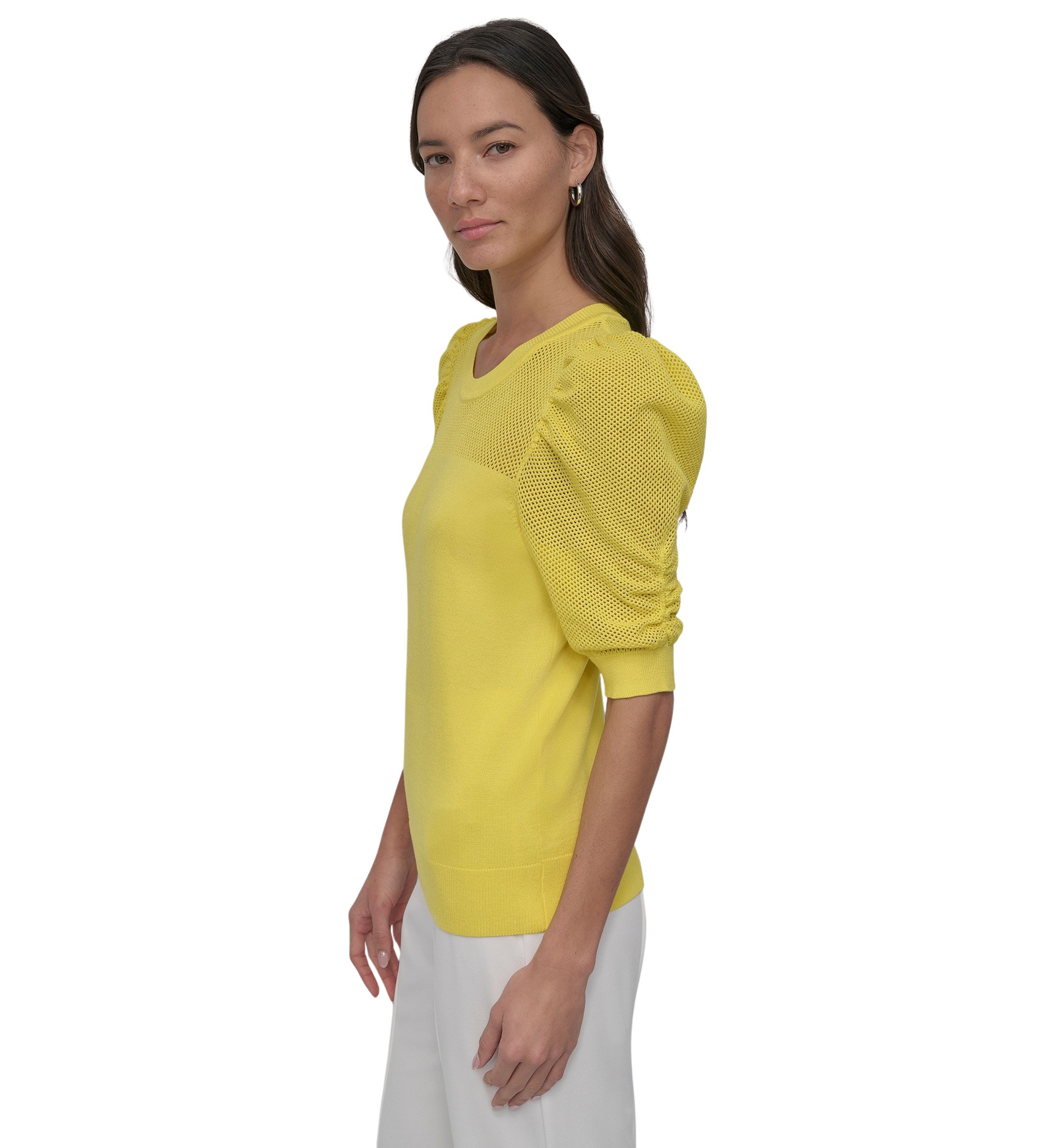 Womens Short Puff Sleeve Pullover Sweater 