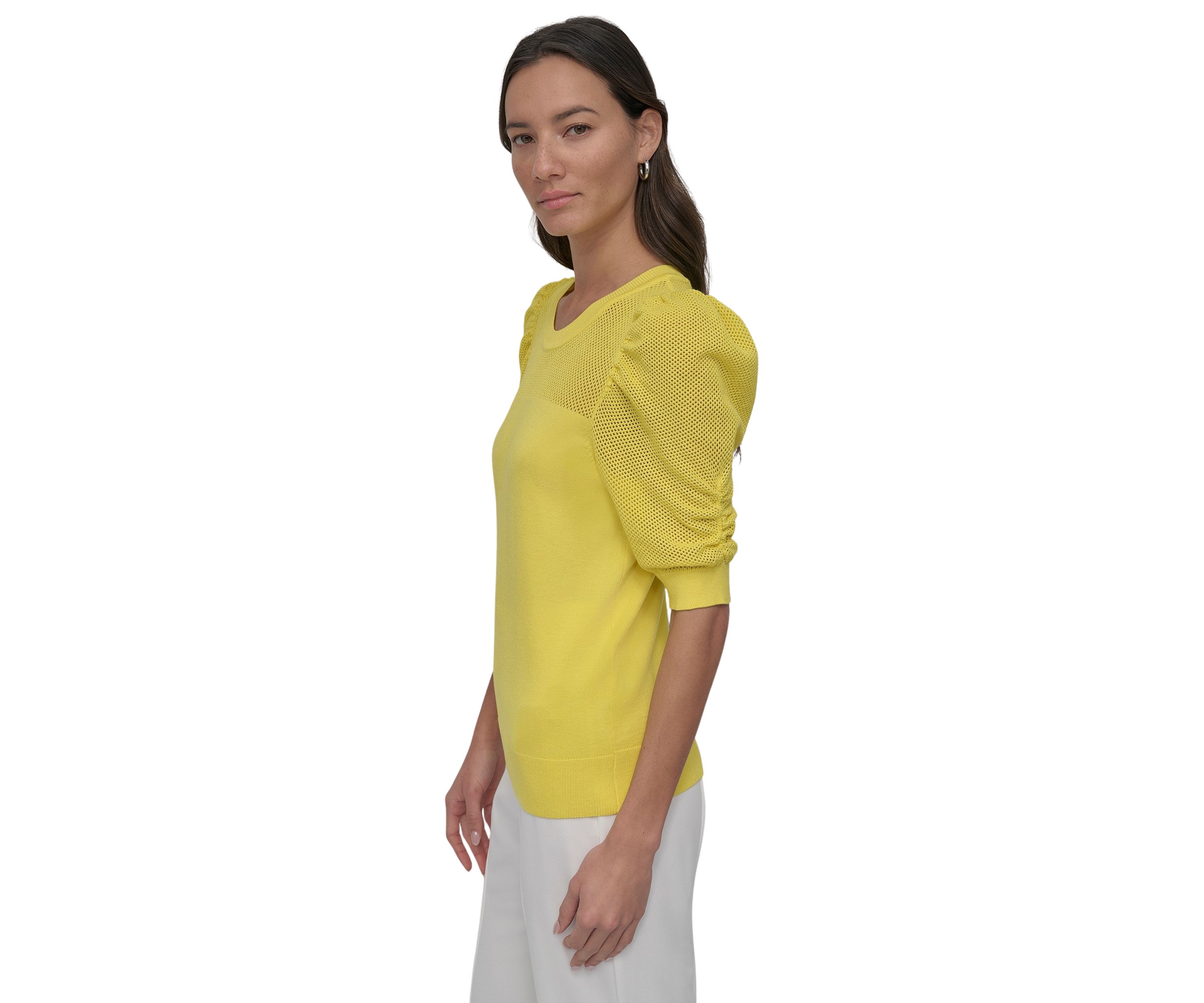 Womens Short Puff Sleeve Pullover Sweater 