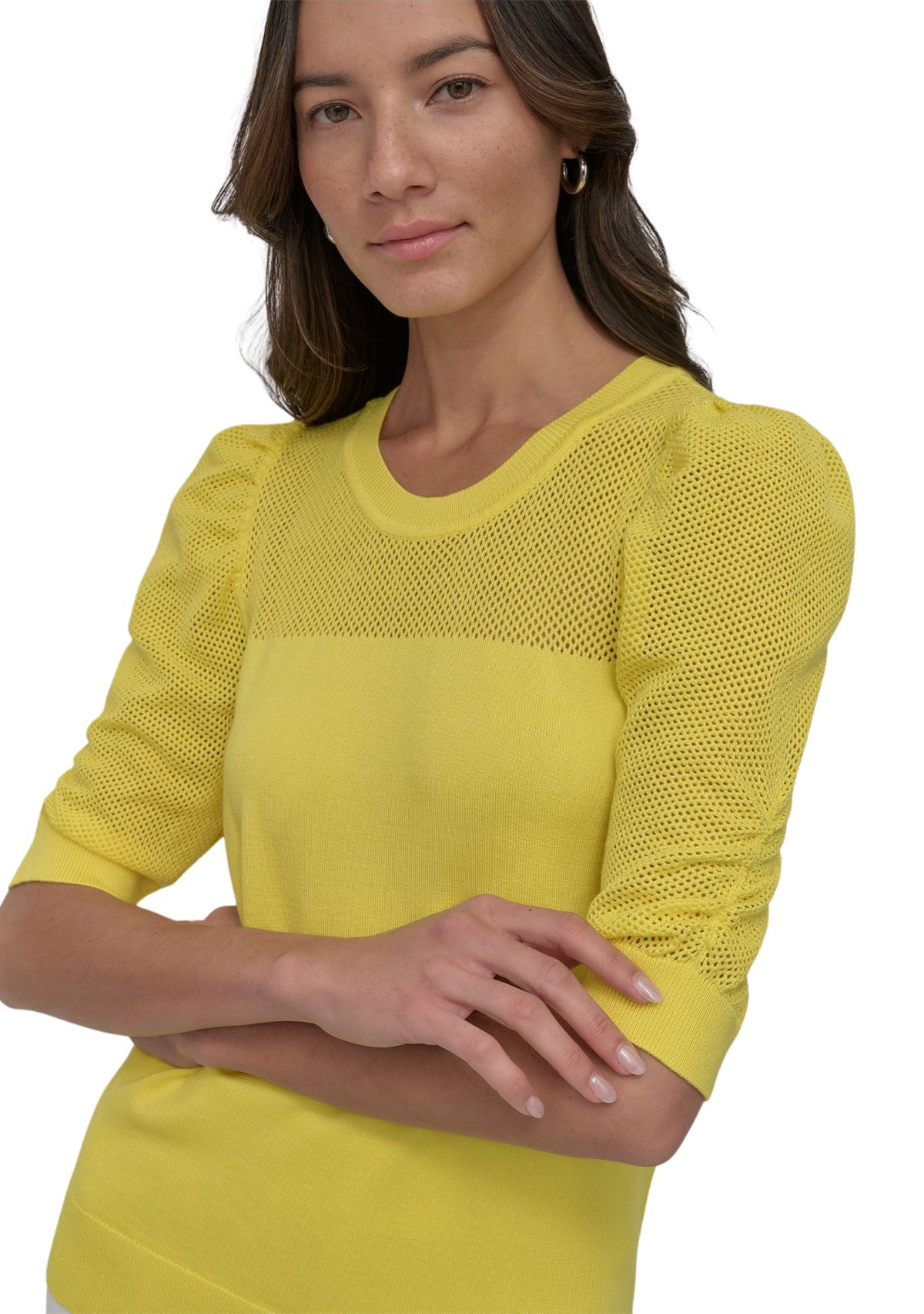 Womens Short Puff Sleeve Pullover Sweater 