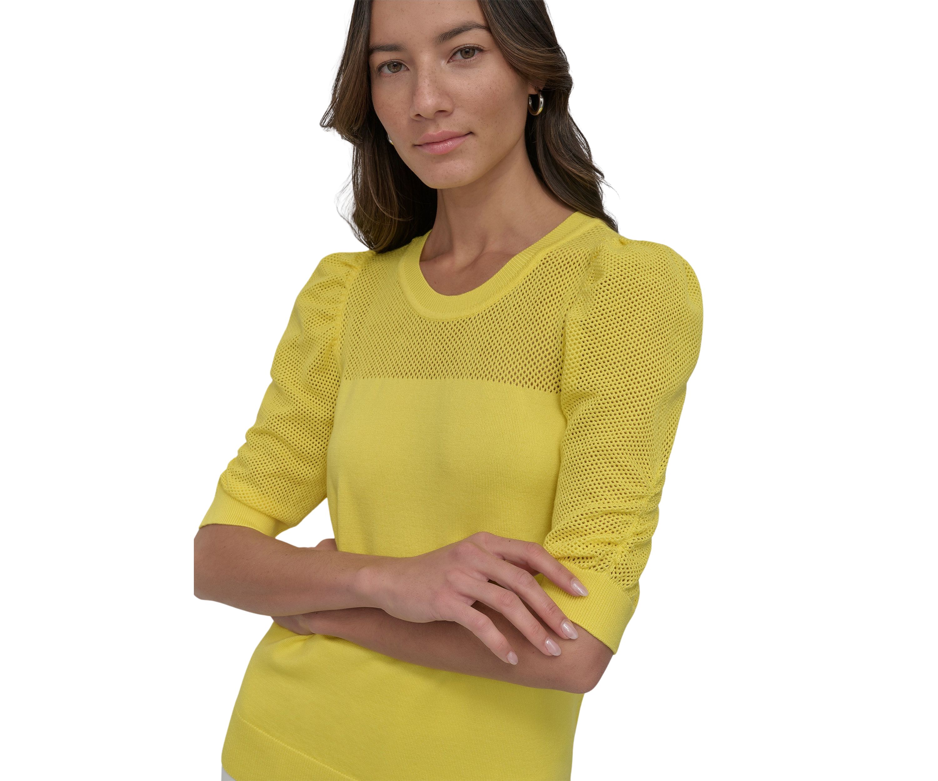 Womens Short Puff Sleeve Pullover Sweater 