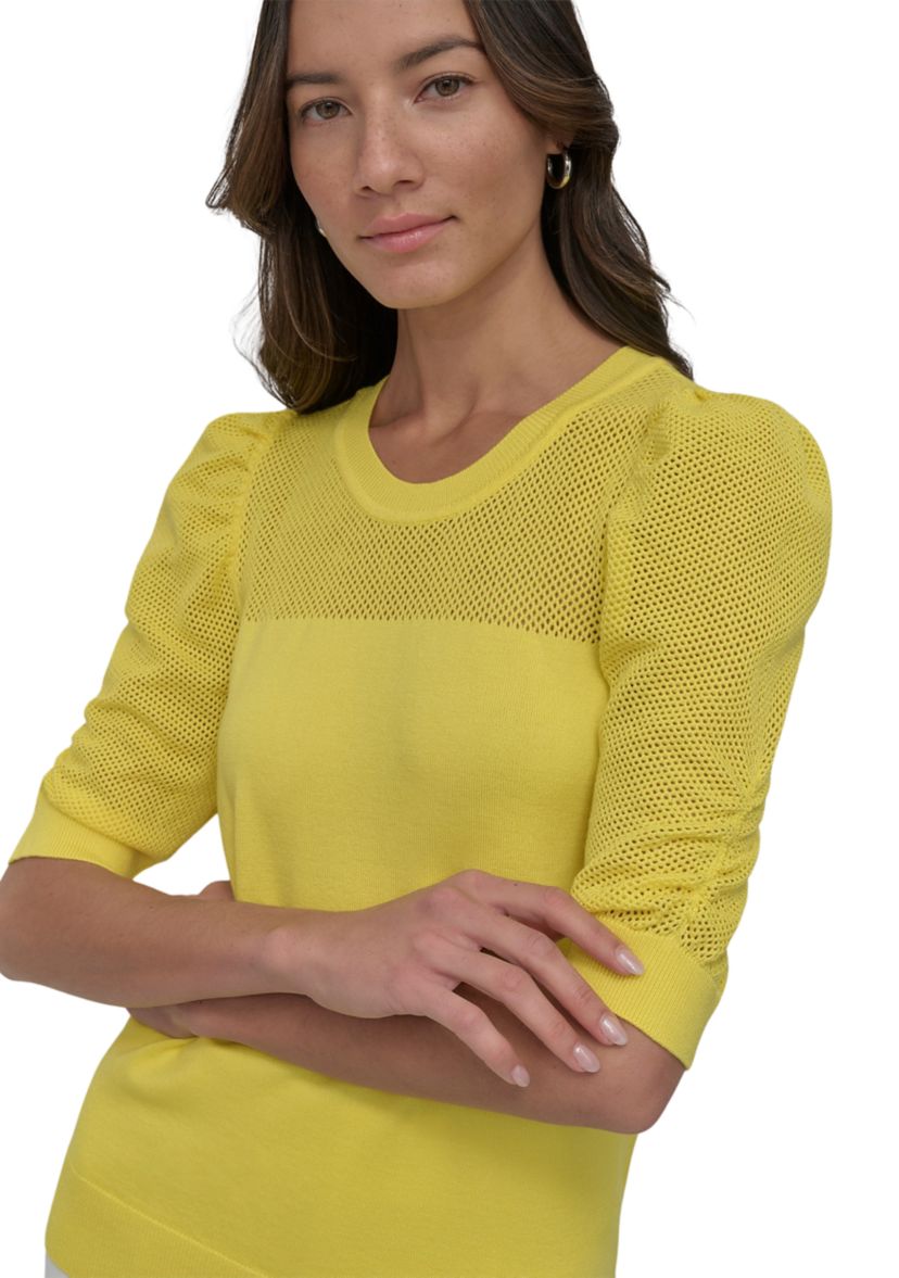 Womens Short Puff Sleeve Pullover Sweater 