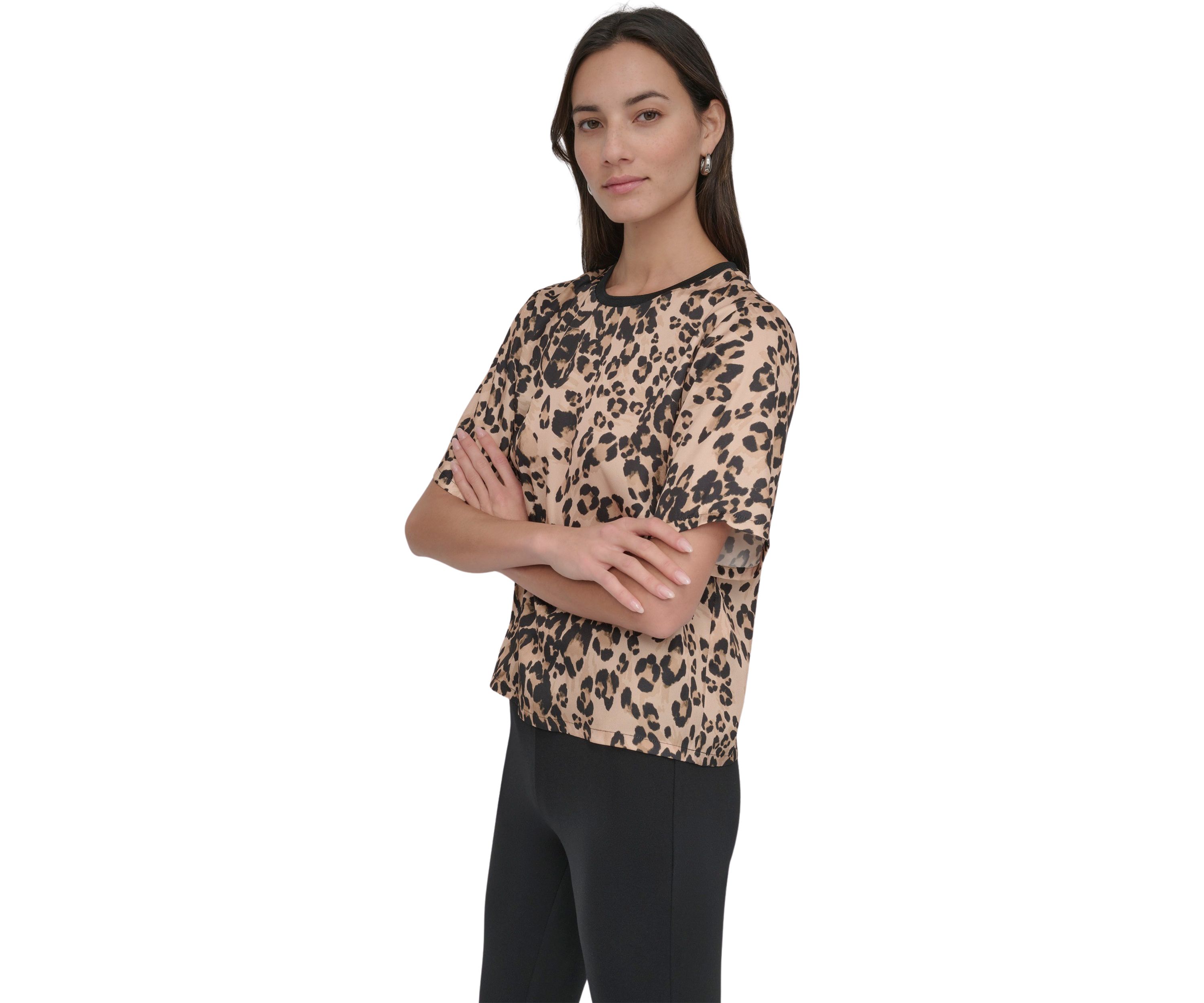Womens Cheetah Printed Boxy Blouse