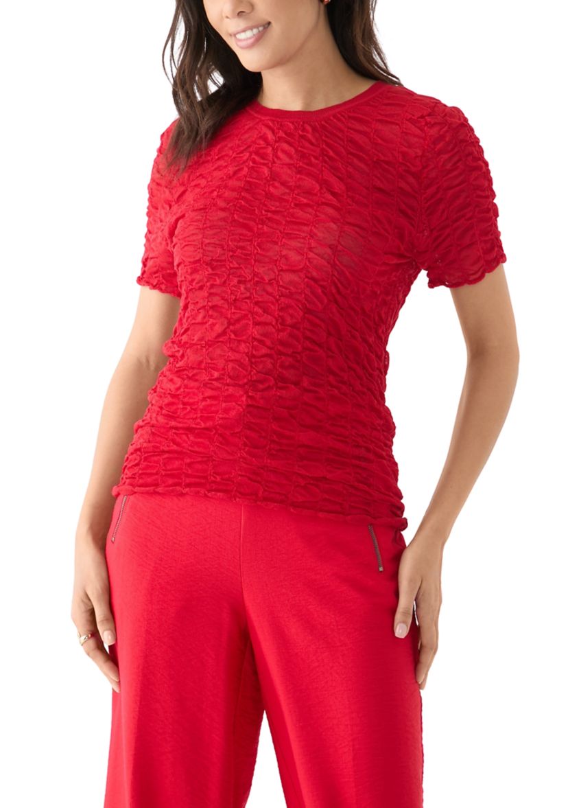 Womens Short Sleeve Pucket Knit Top