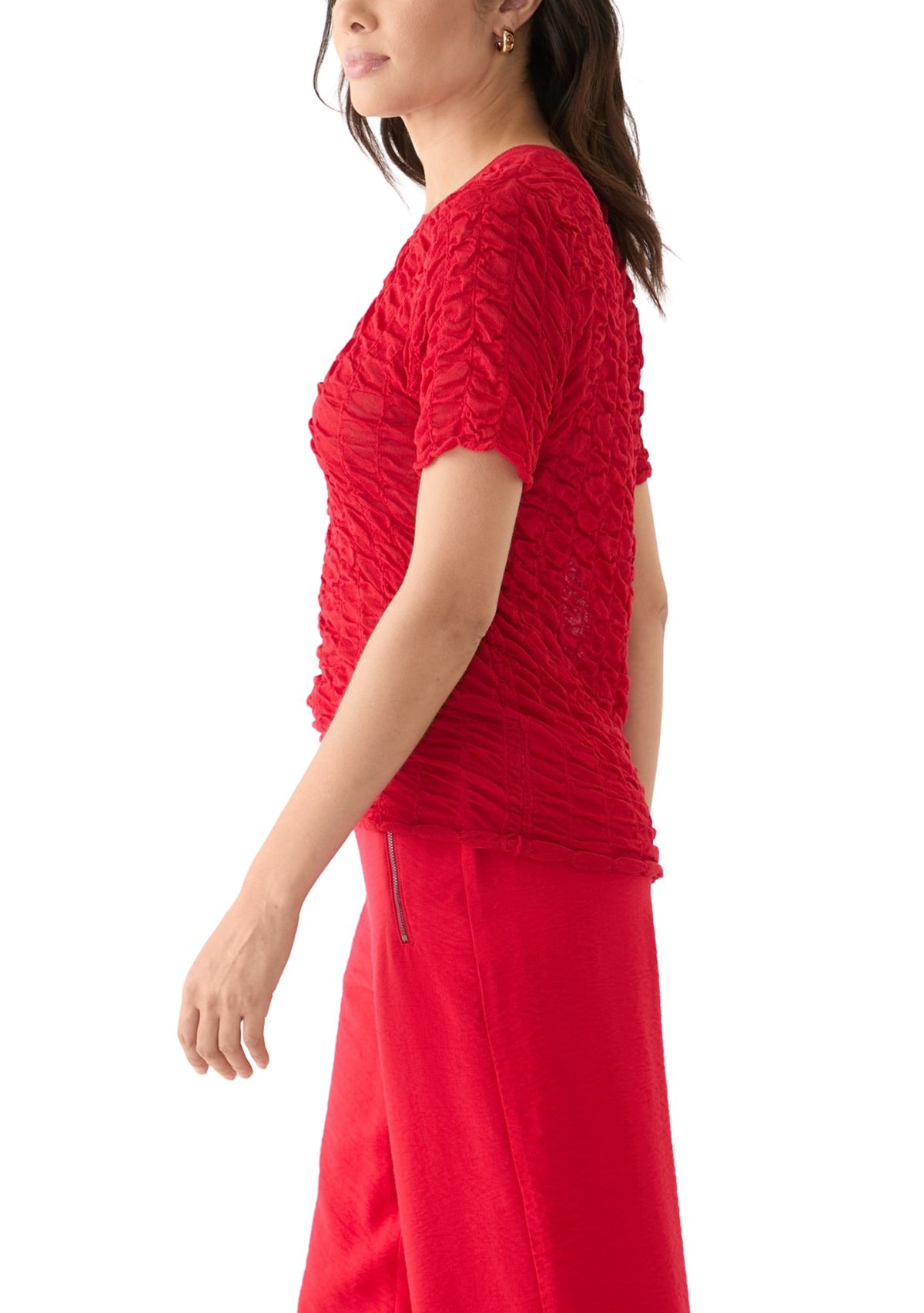 Womens Short Sleeve Pucket Knit Top