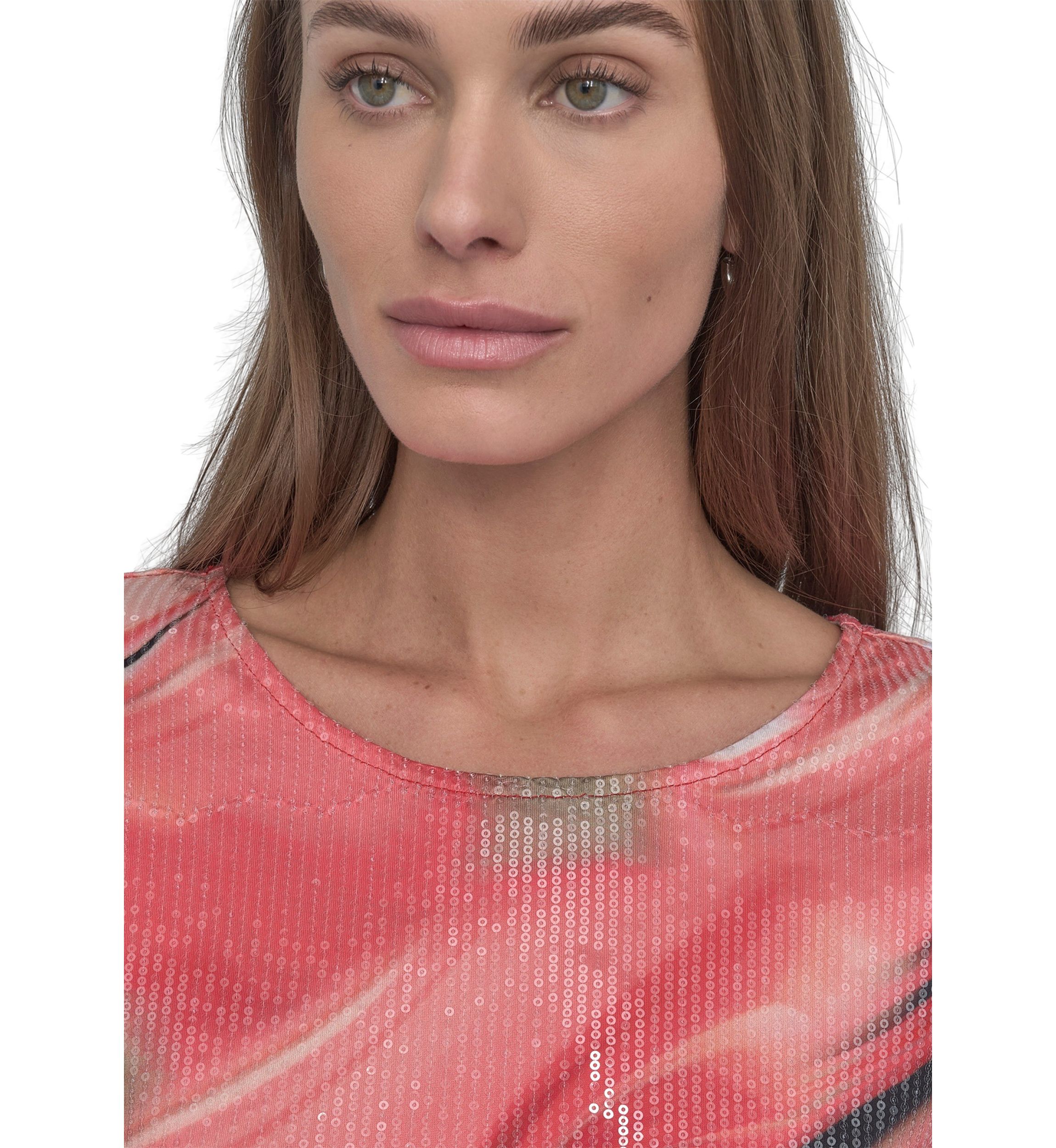 Womens Marble Printed Sequin T-Shirt