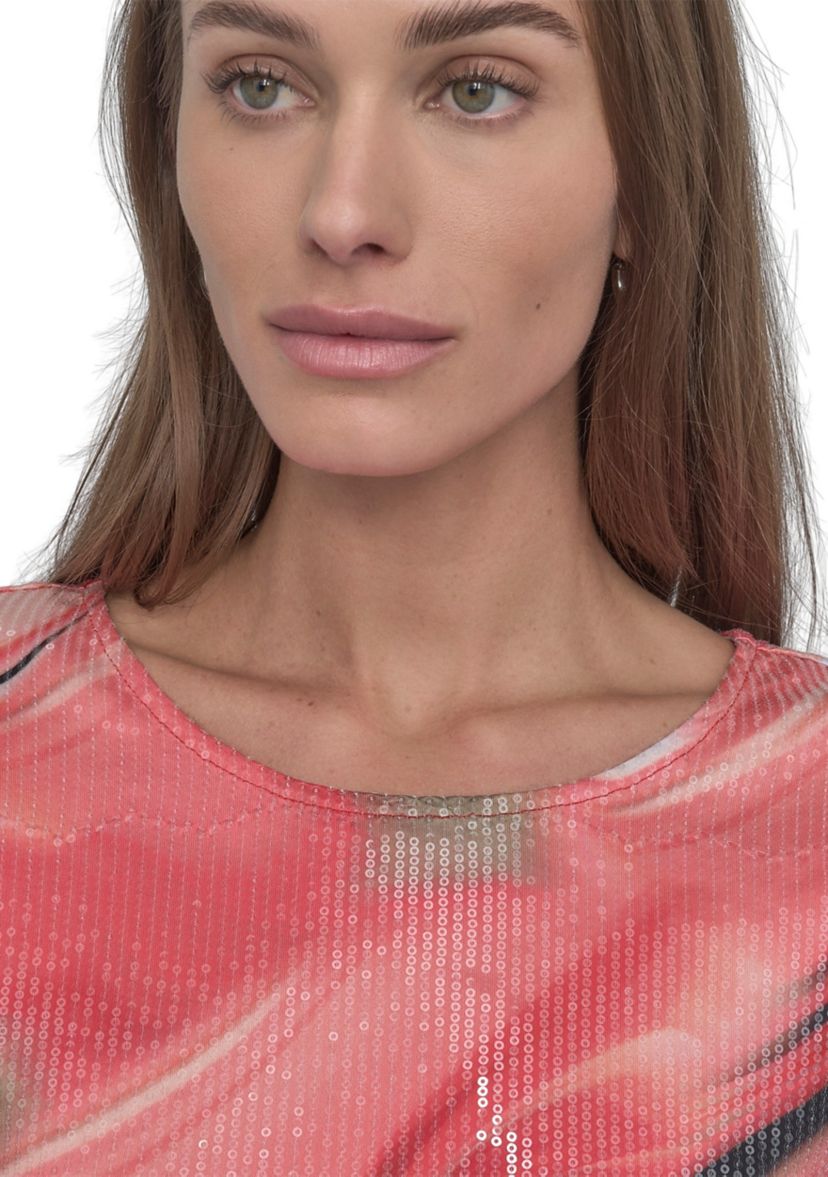 Womens Marble Printed Sequin T-Shirt
