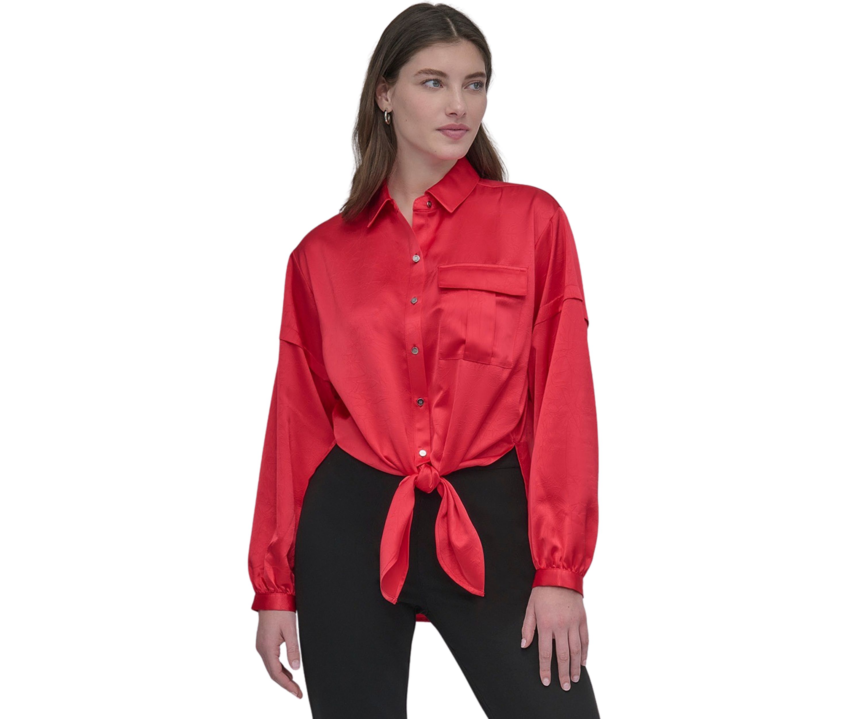 Womens Long Sleeve Tie Front Shirt 