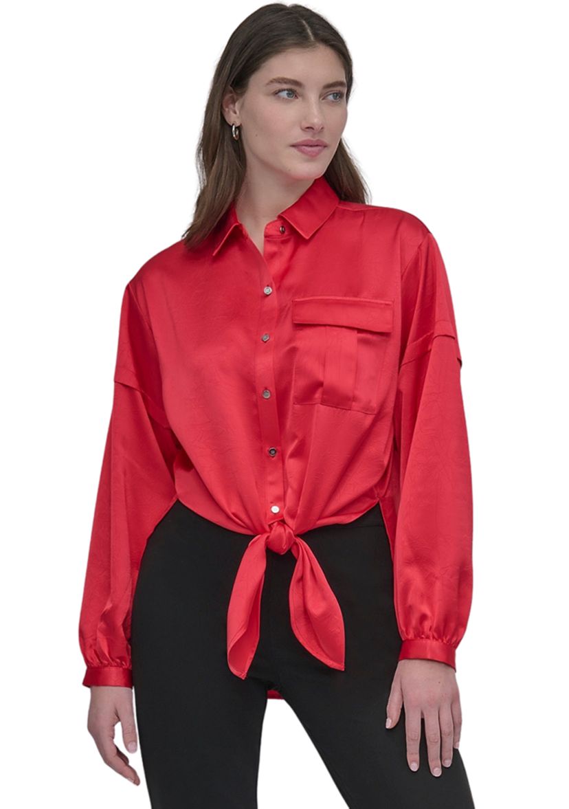 Womens Long Sleeve Tie Front Shirt 