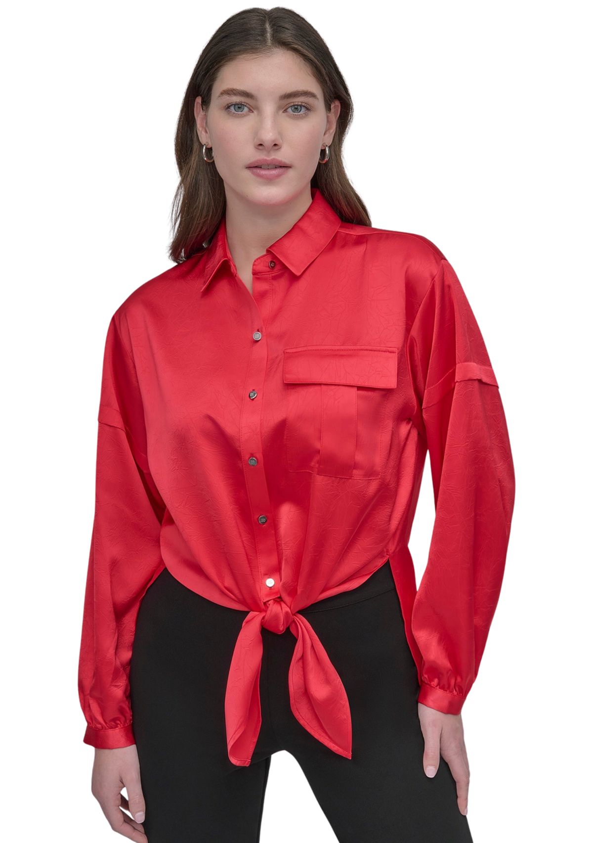 Womens Long Sleeve Tie Front Shirt 