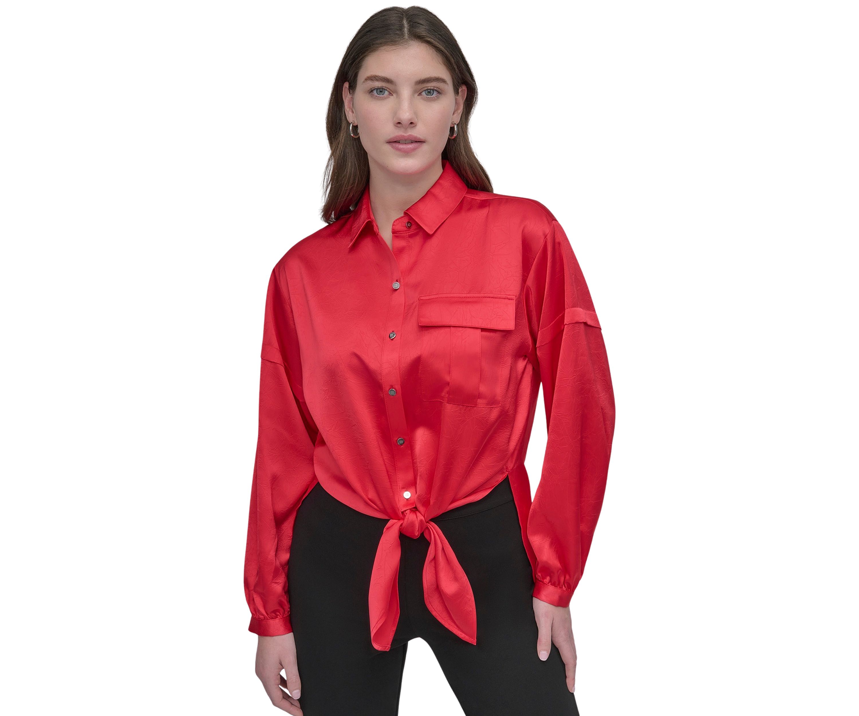 Womens Long Sleeve Tie Front Shirt 