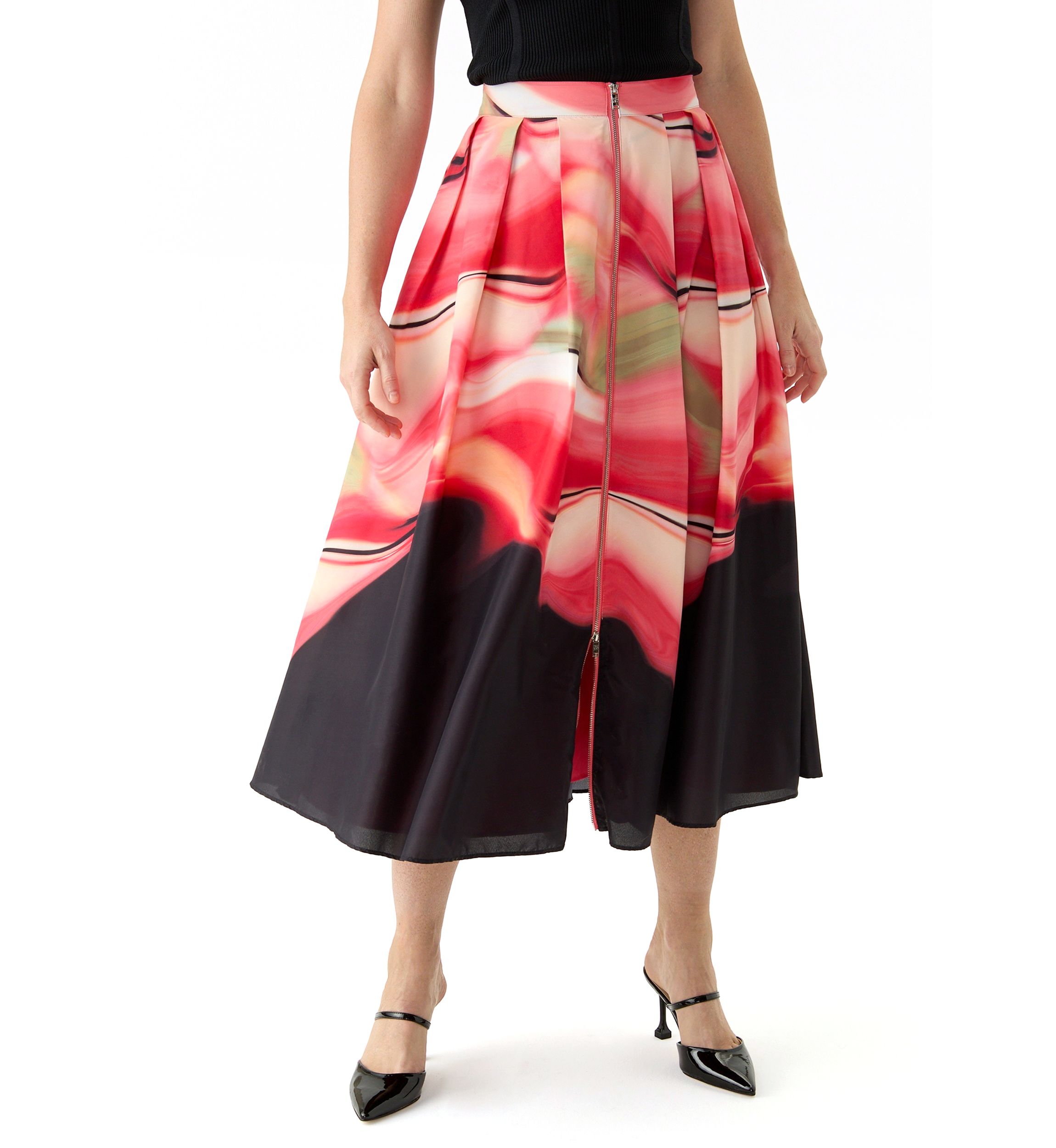 Womens Marble Printed Pleated A-Line Skirt