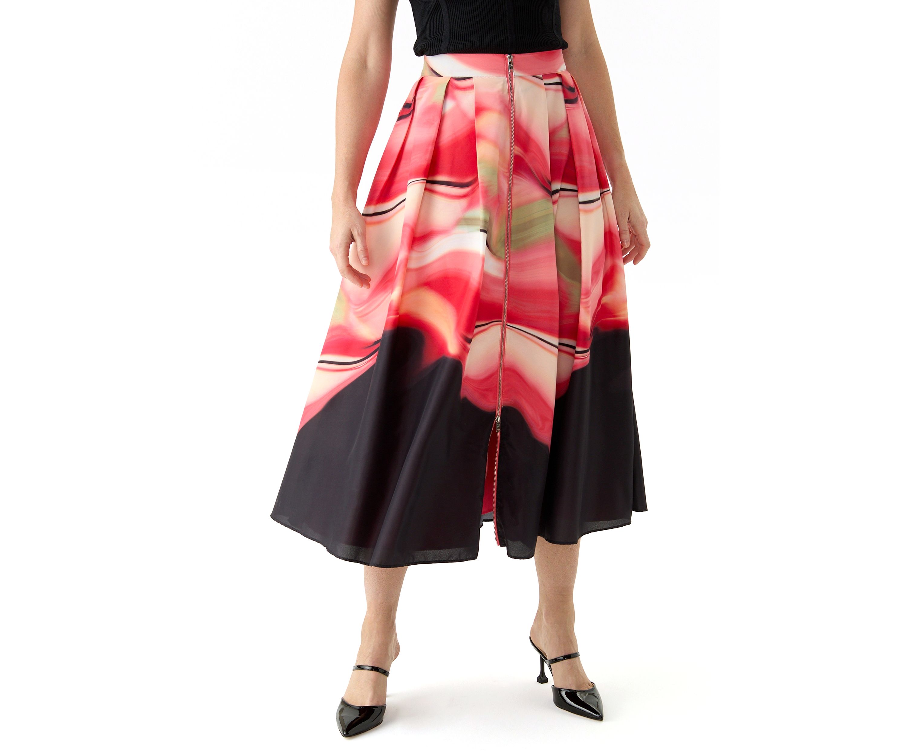 Womens Marble Printed Pleated A-Line Skirt