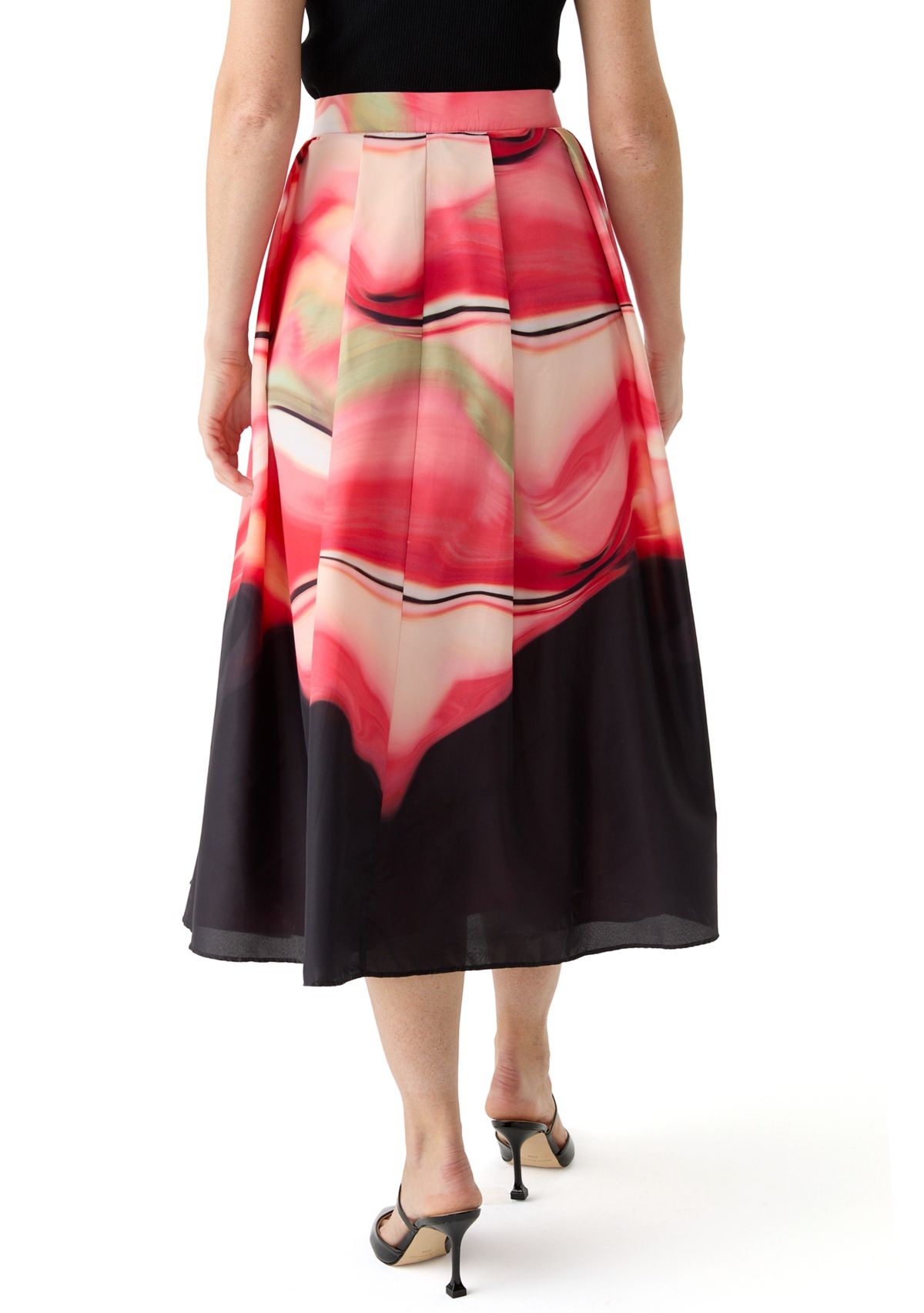 Womens Marble Printed Pleated A-Line Skirt