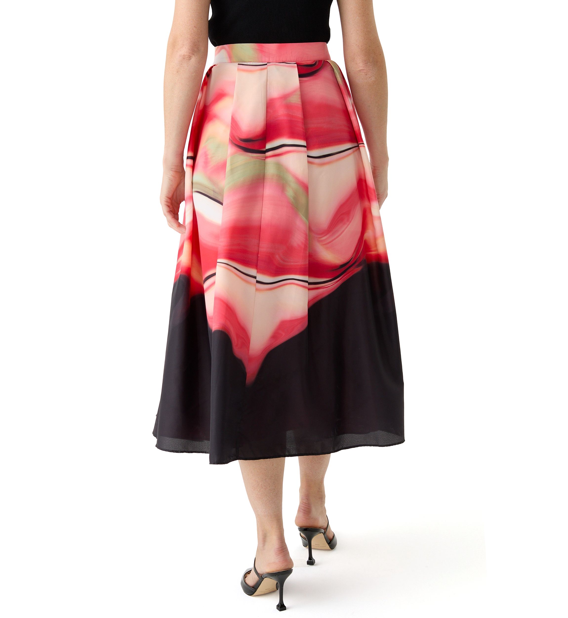 Womens Marble Printed Pleated A-Line Skirt