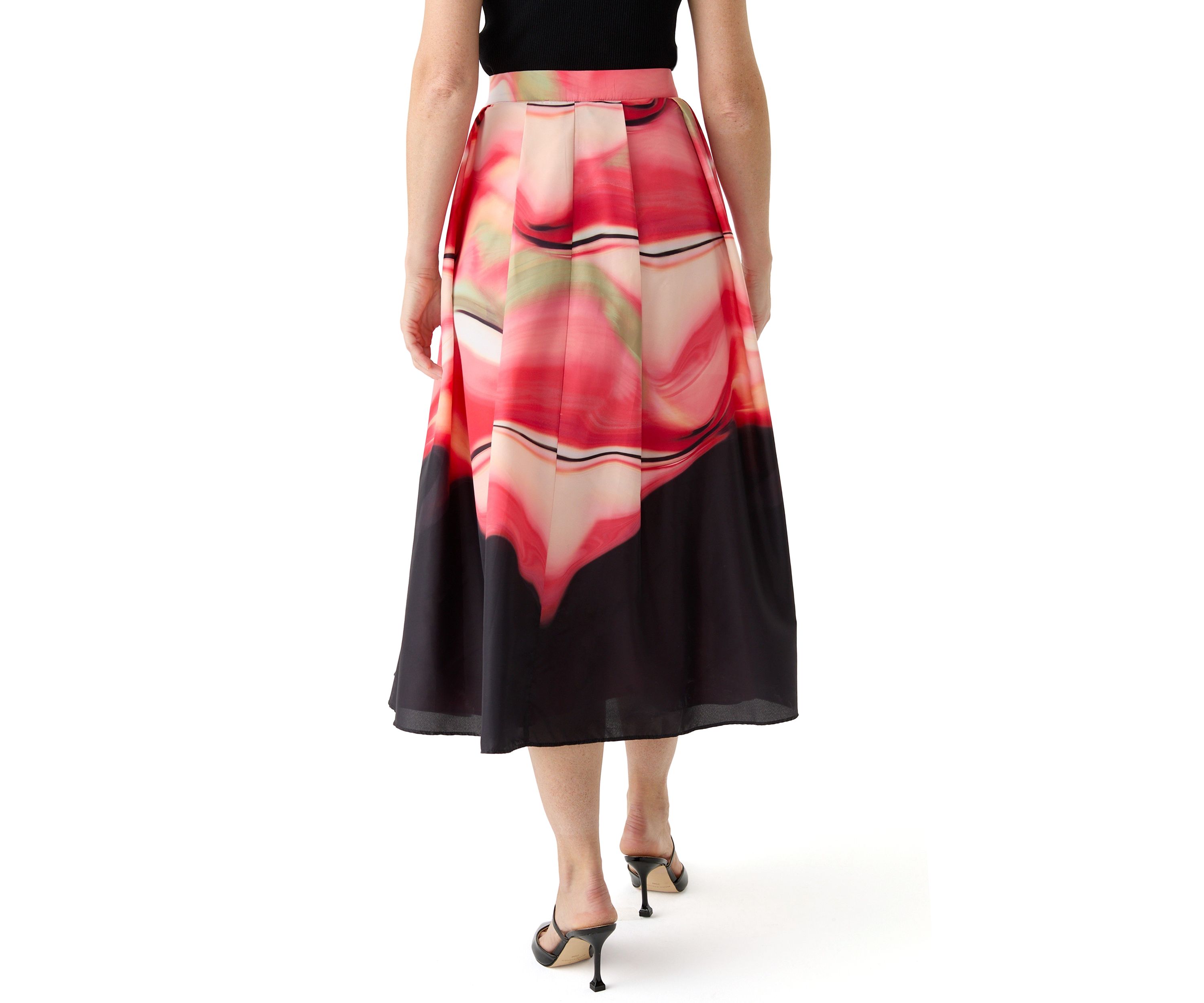 Womens Marble Printed Pleated A-Line Skirt