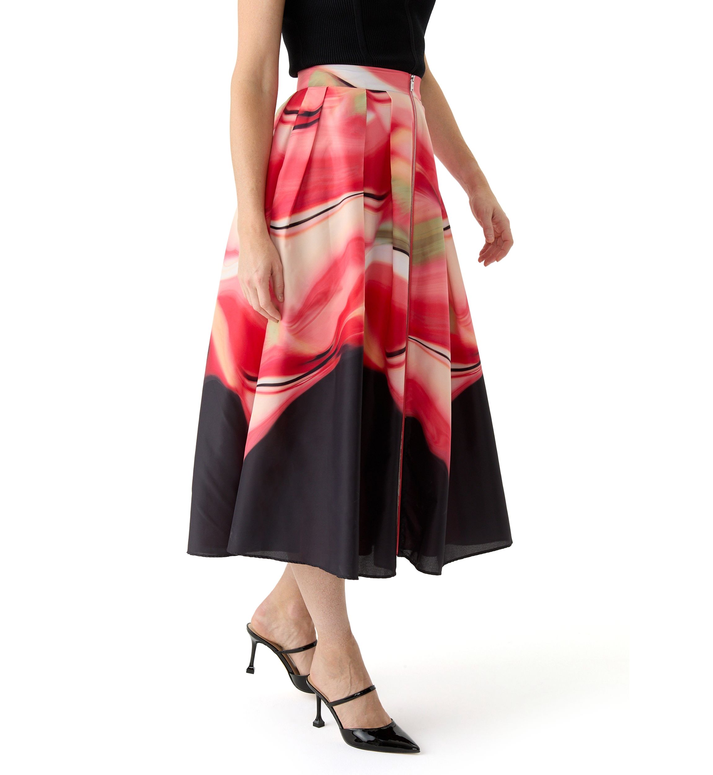 Womens Marble Printed Pleated A-Line Skirt