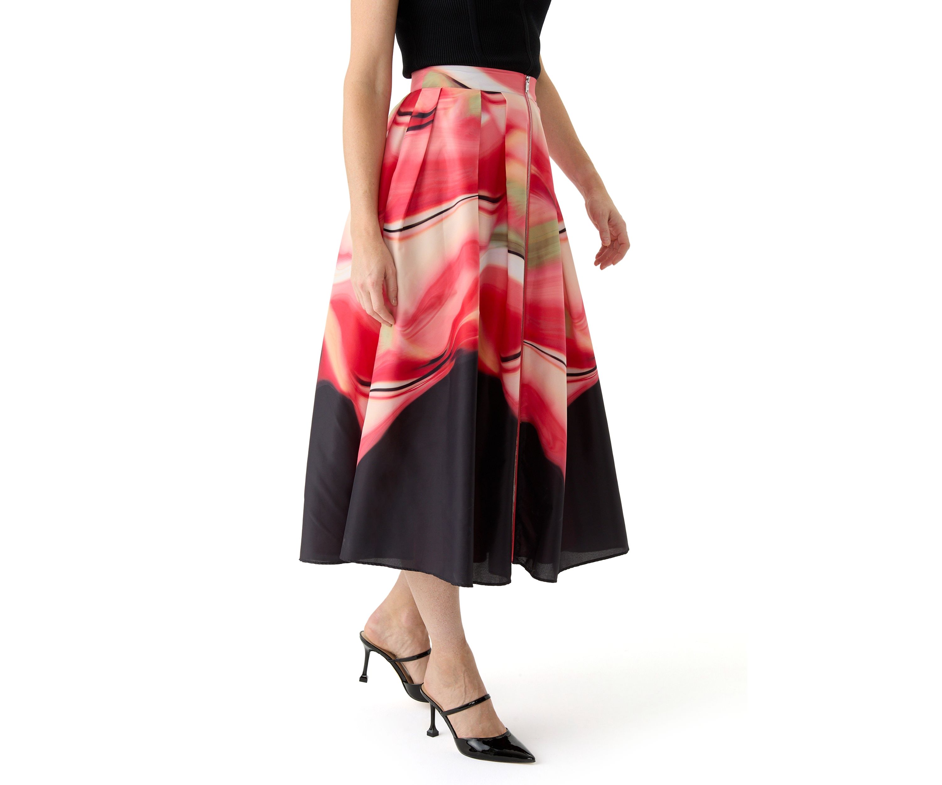 Womens Marble Printed Pleated A-Line Skirt