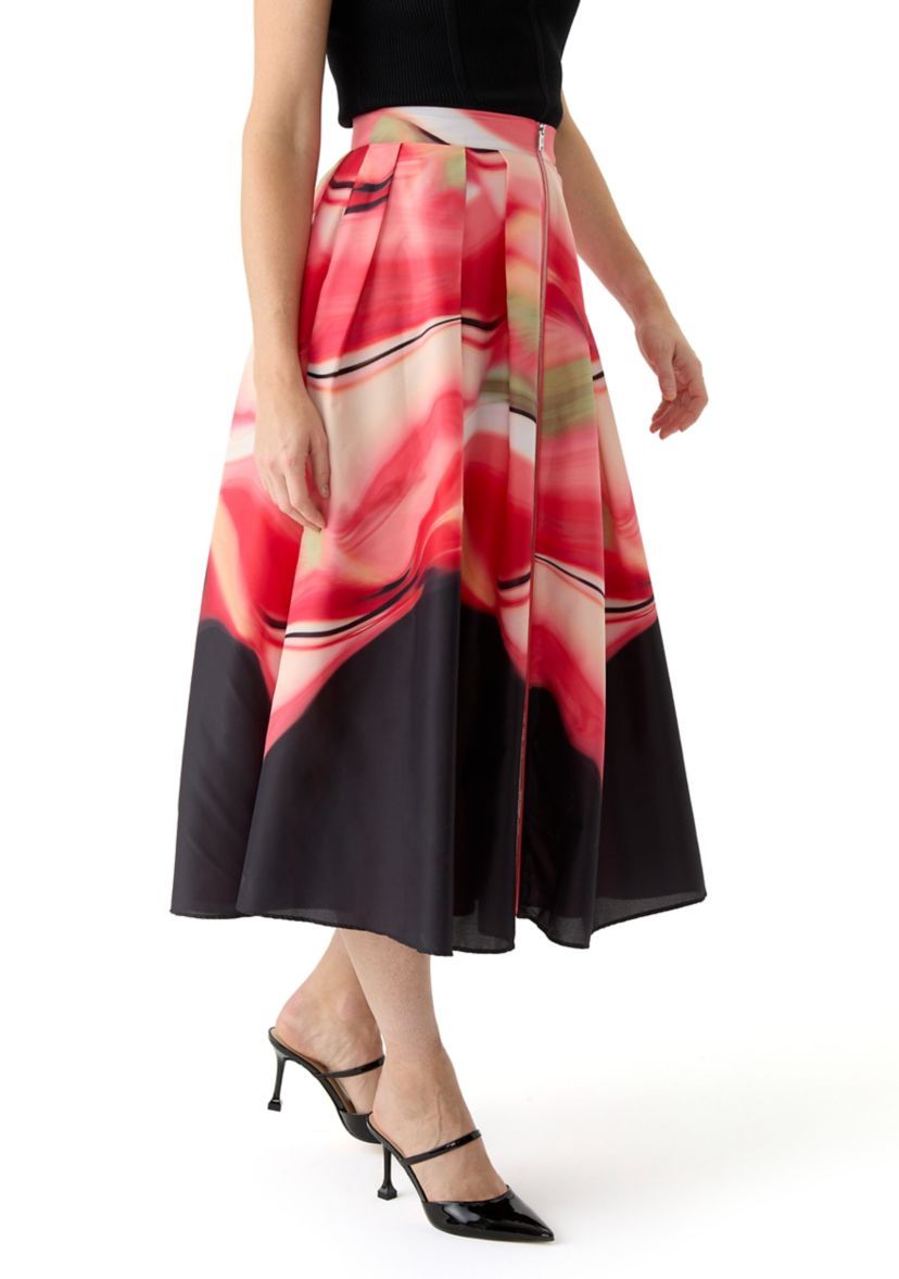 Womens Marble Printed Pleated A-Line Skirt
