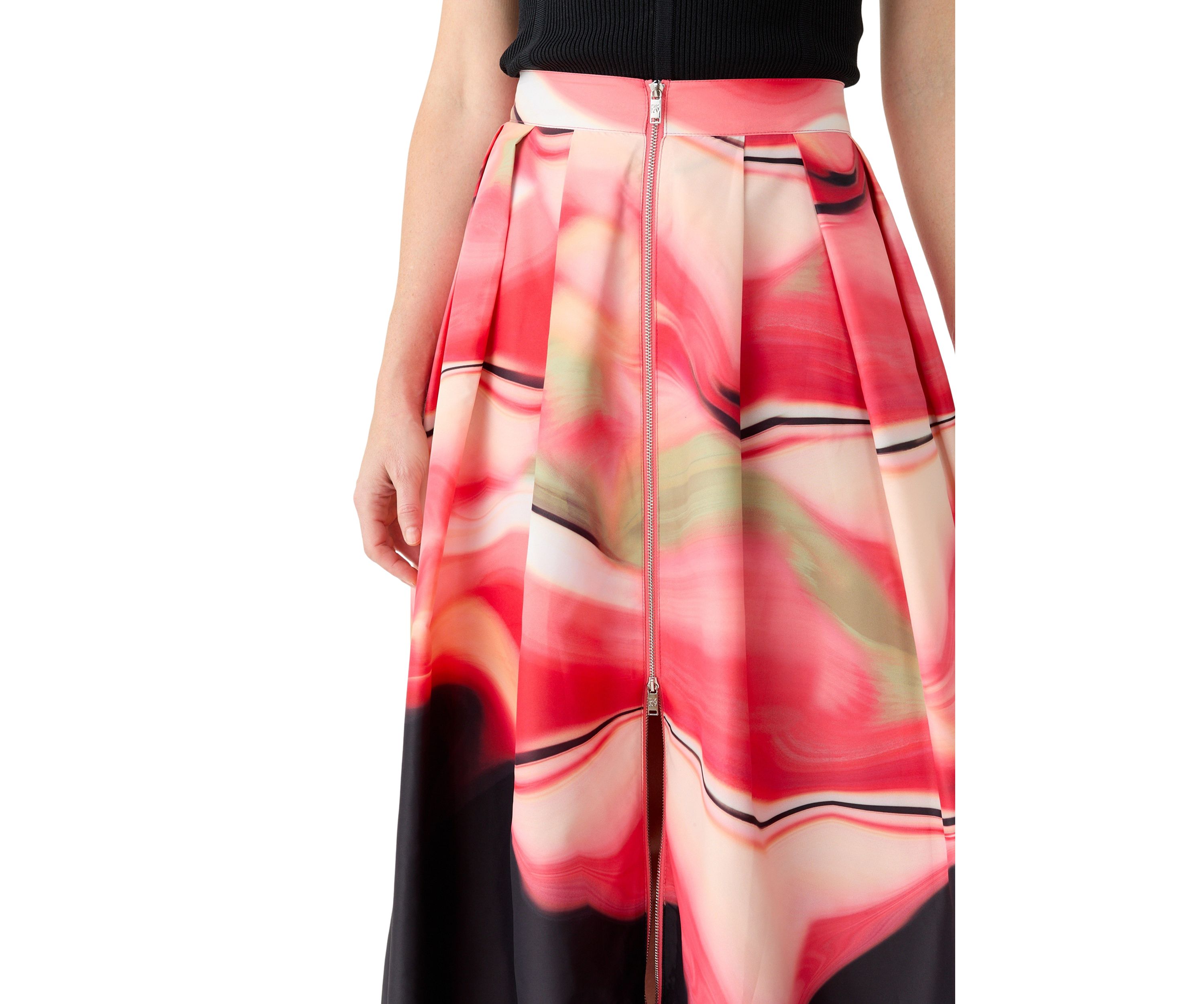 Womens Marble Printed Pleated A-Line Skirt