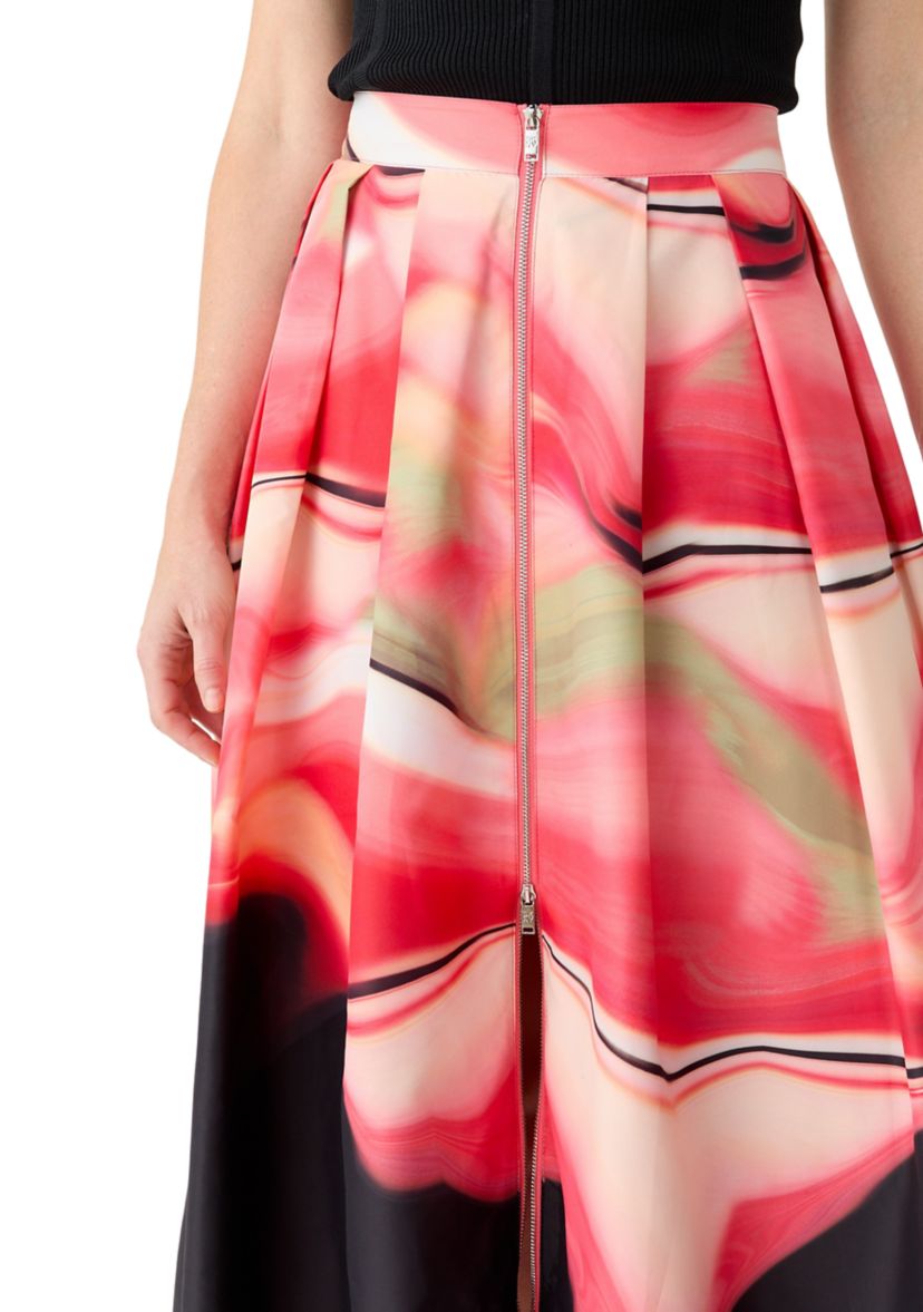 Womens Marble Printed Pleated A-Line Skirt