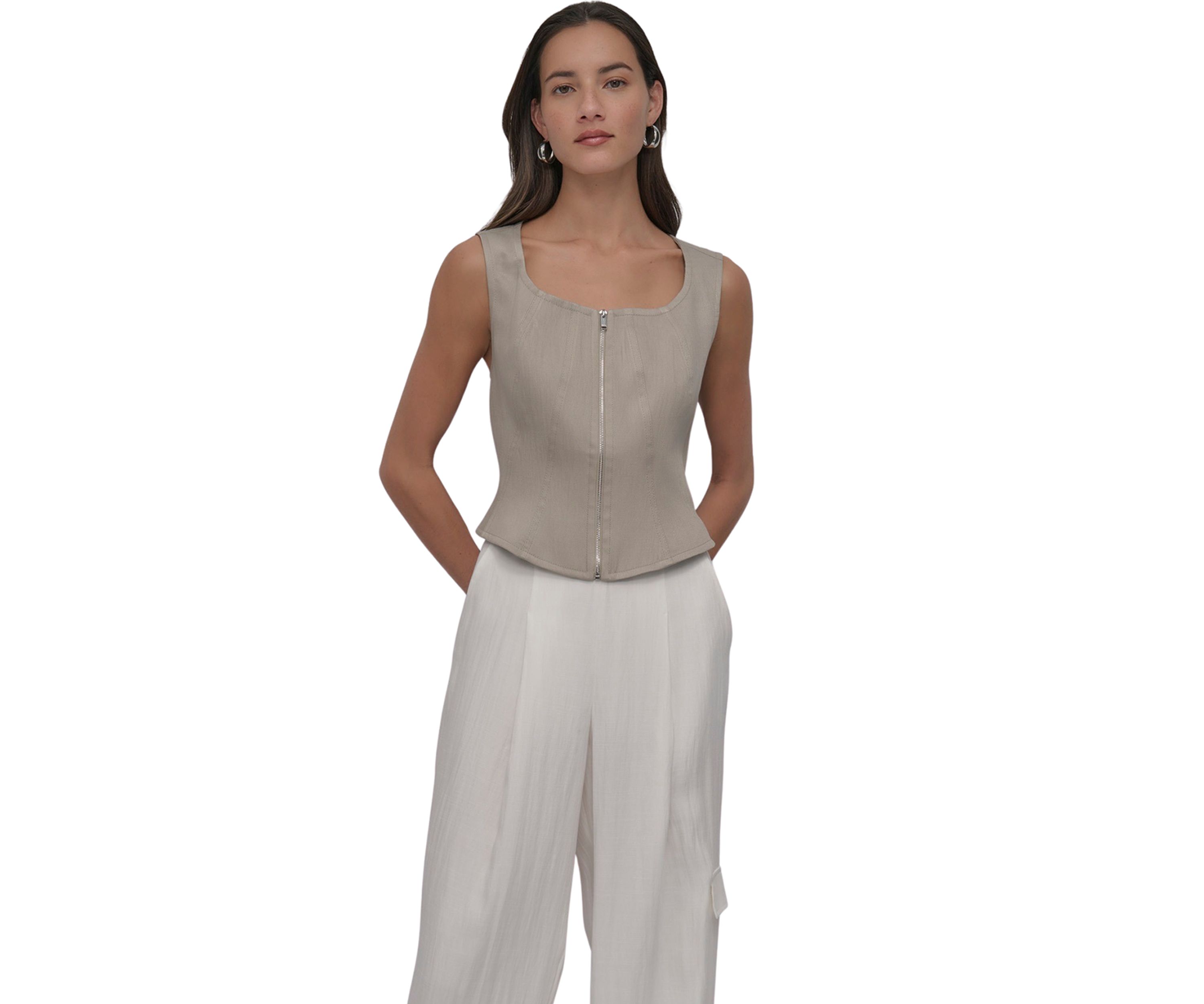 Womens Square Neck Zip Front Tank Top