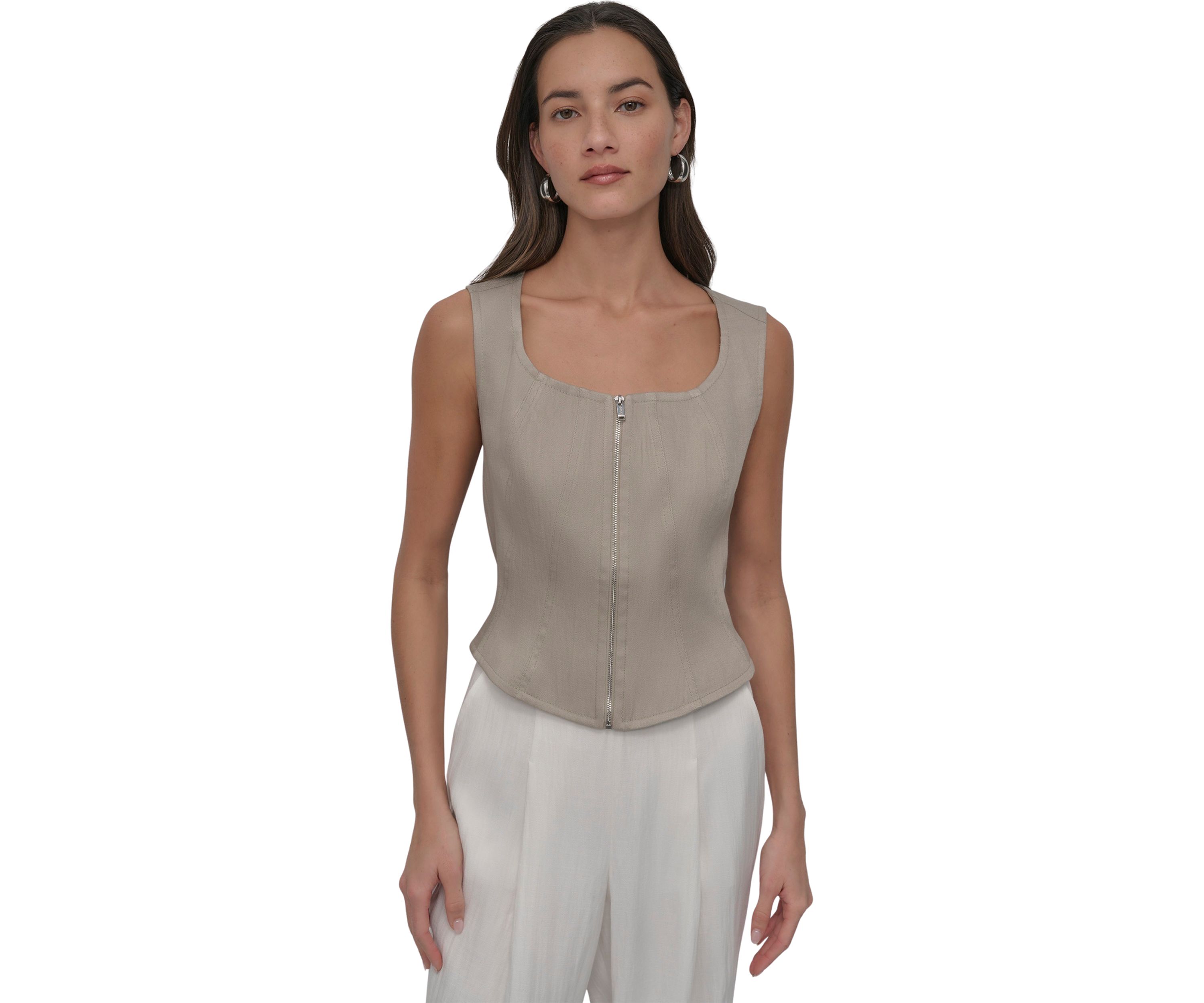 Womens Square Neck Zip Front Tank Top