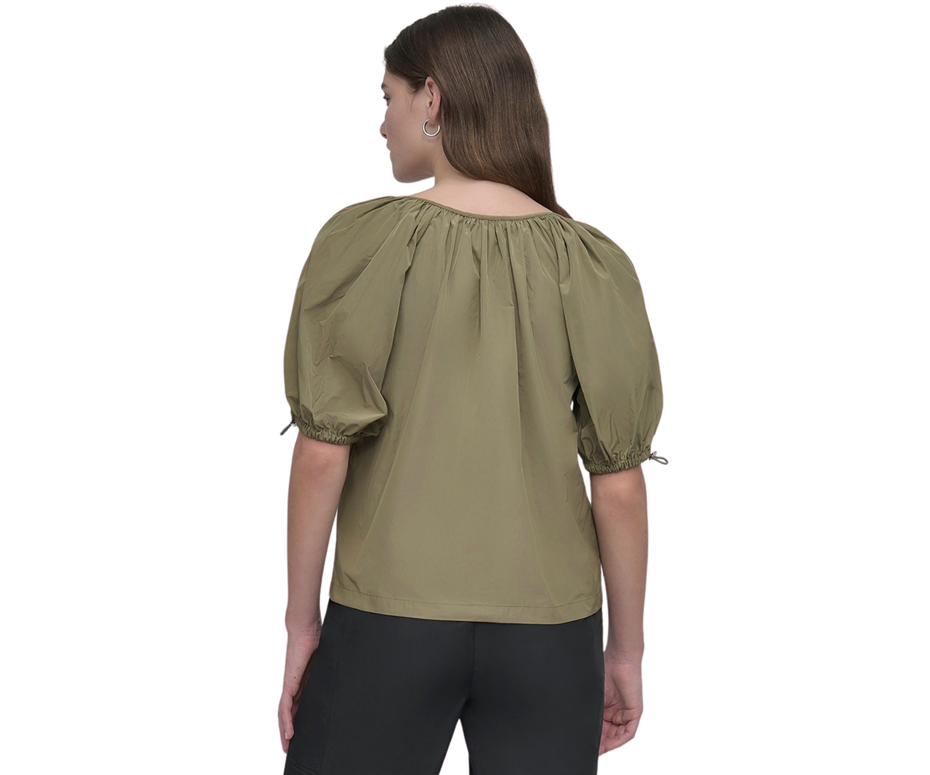 Womens Bungee Short Sleeve Split Neck Blouse