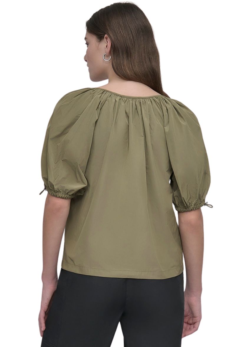 Womens Bungee Short Sleeve Split Neck Blouse