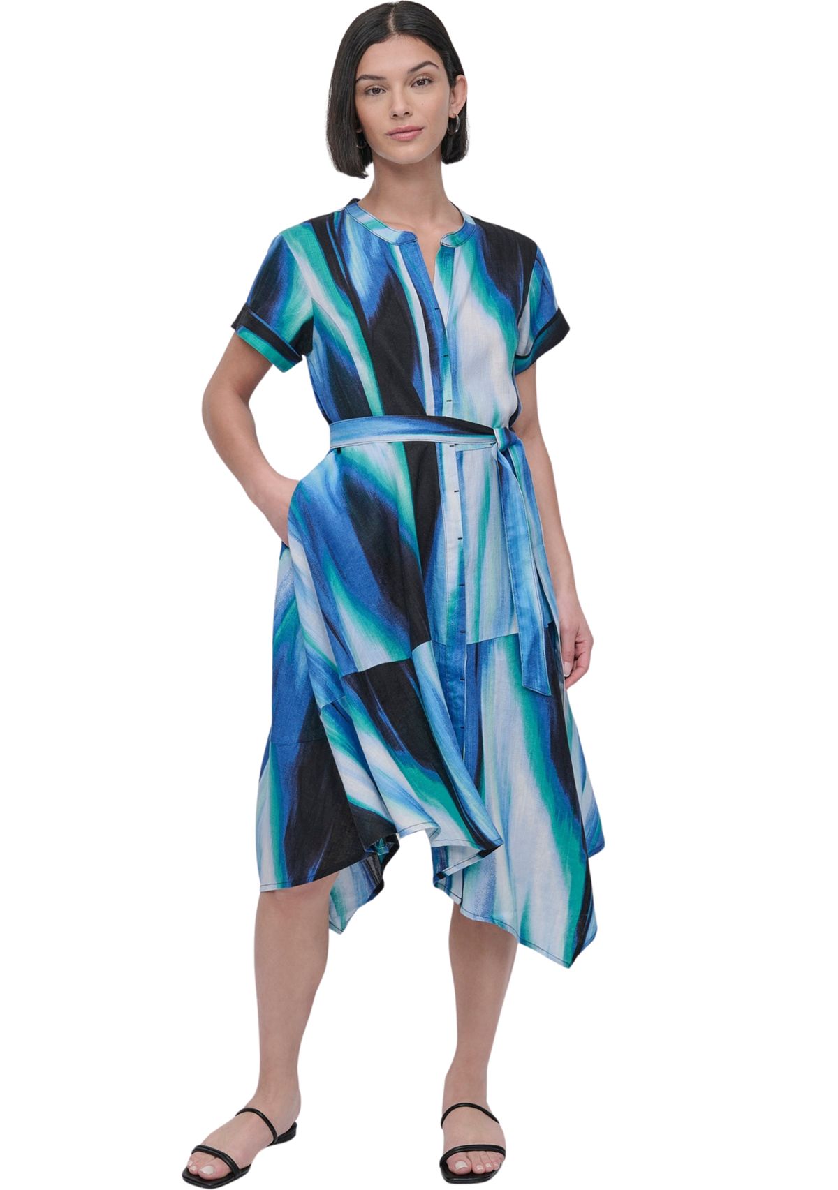 Womens Brushstroke Printed Asymmetrical Dress