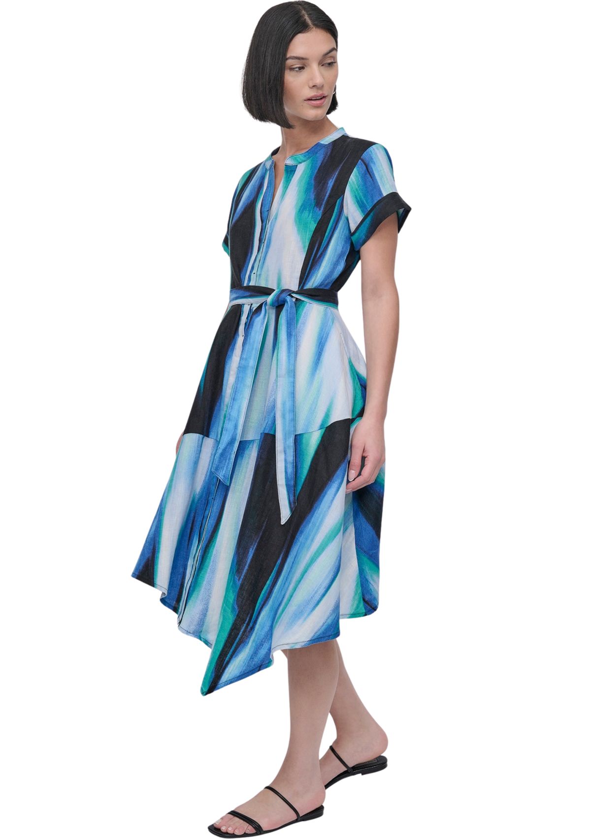Womens Brushstroke Printed Asymmetrical Dress