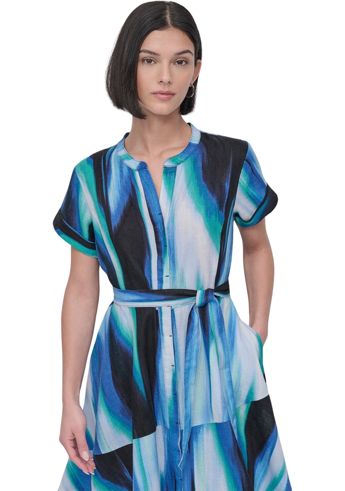 Womens Brushstroke Printed Asymmetrical Dress