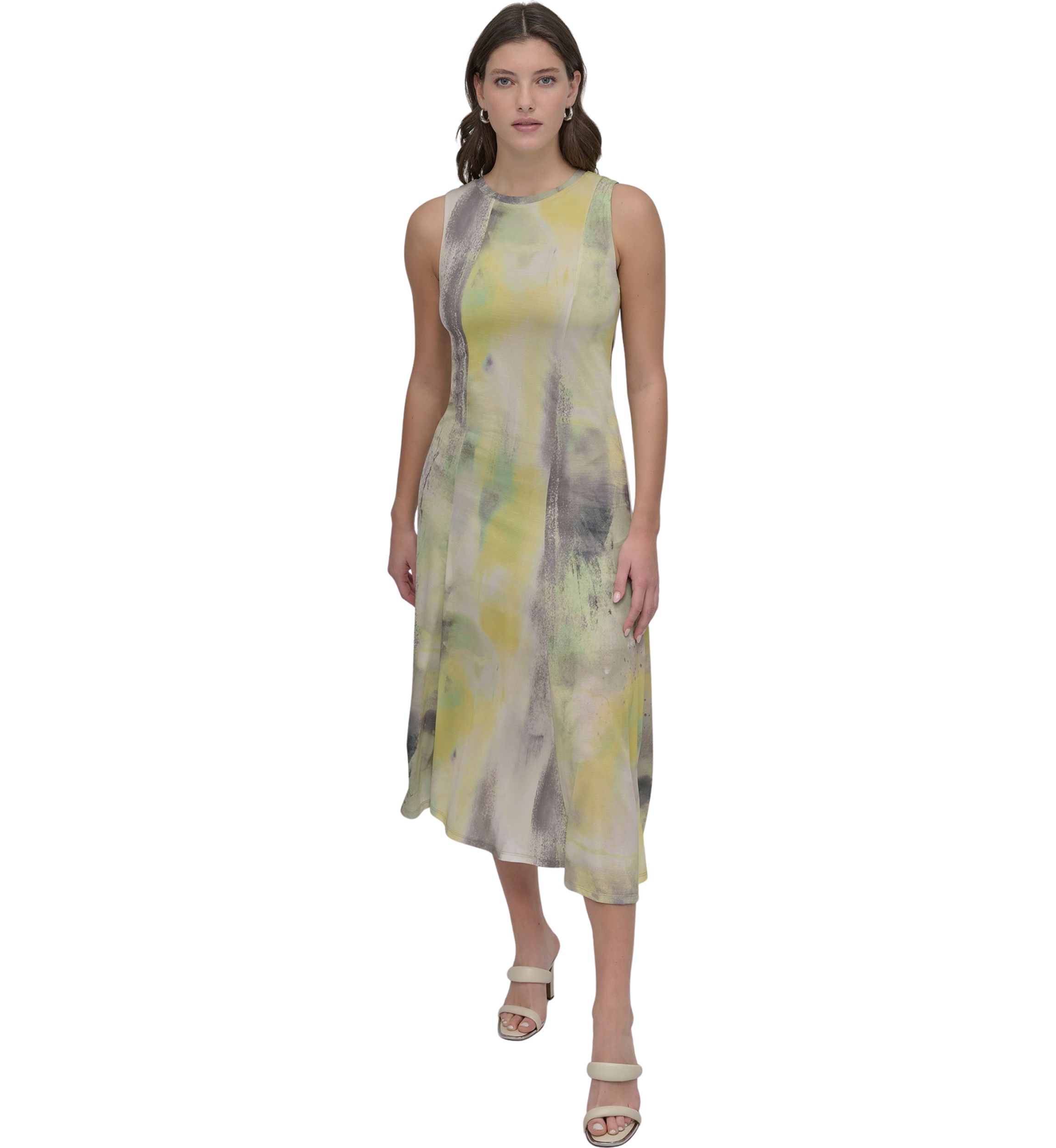Womens Sleeveless Watercolor Midi Dress 