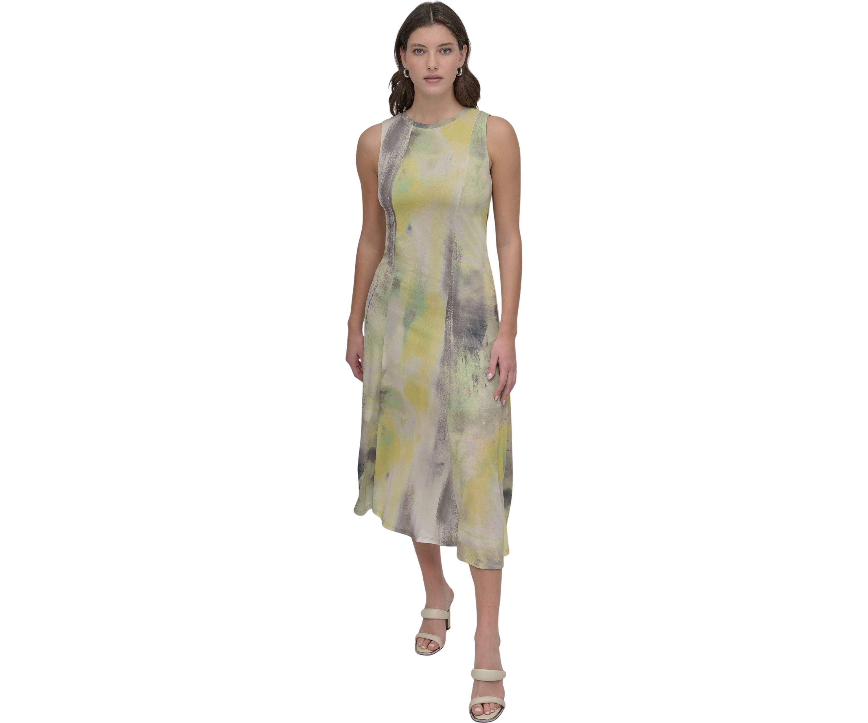 Womens Sleeveless Watercolor Midi Dress 