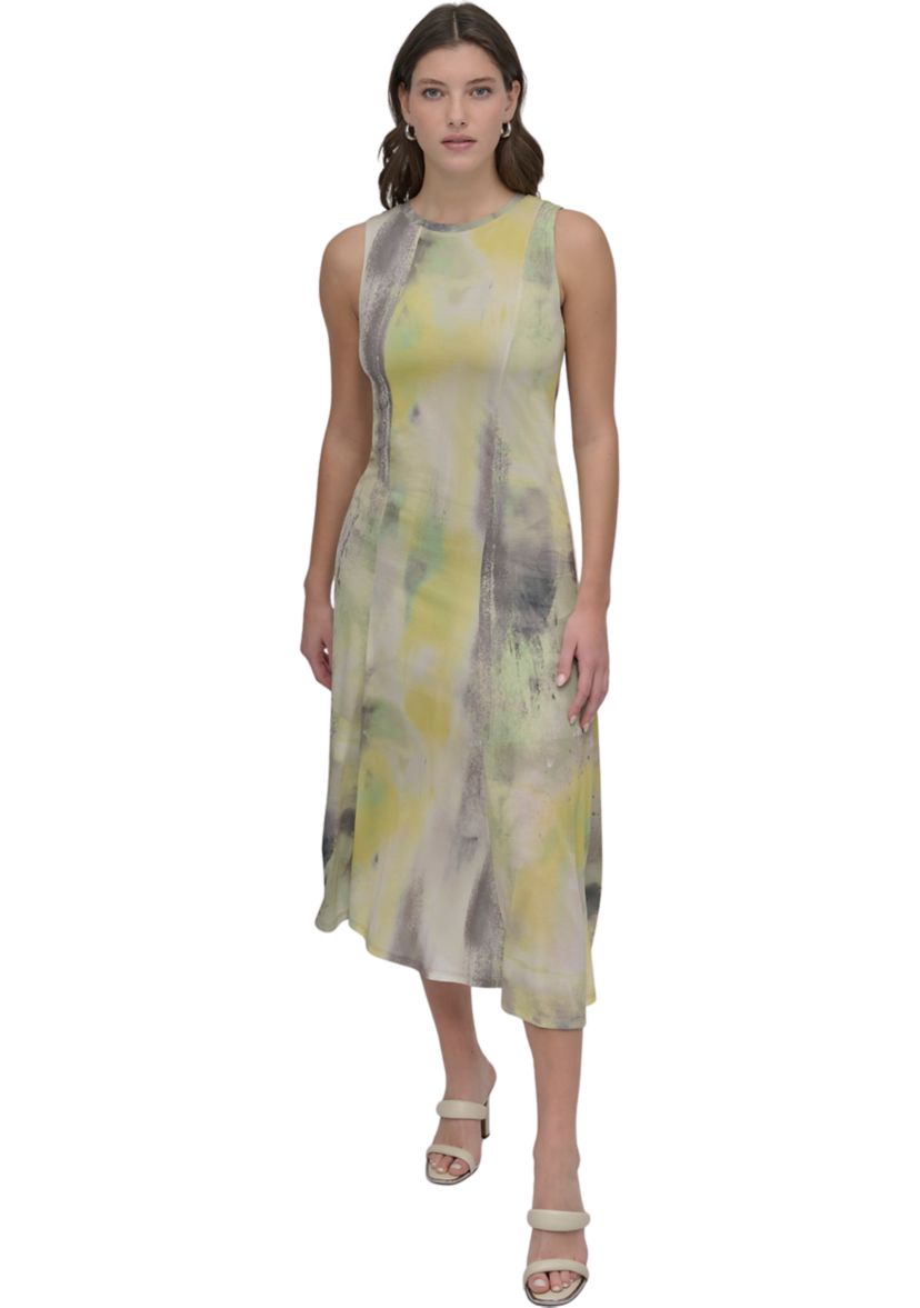 Womens Sleeveless Watercolor Midi Dress 