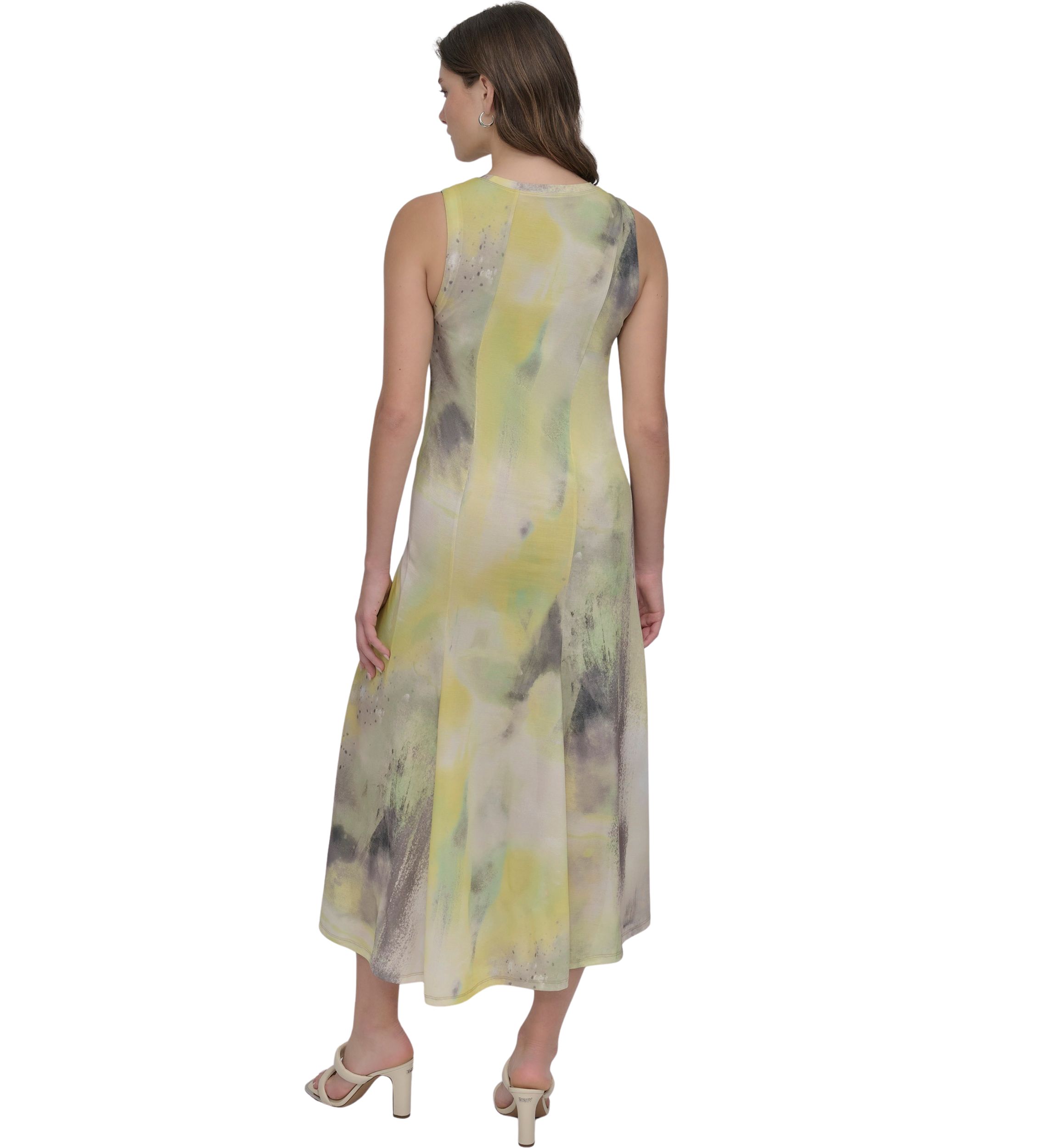 Womens Sleeveless Watercolor Midi Dress 