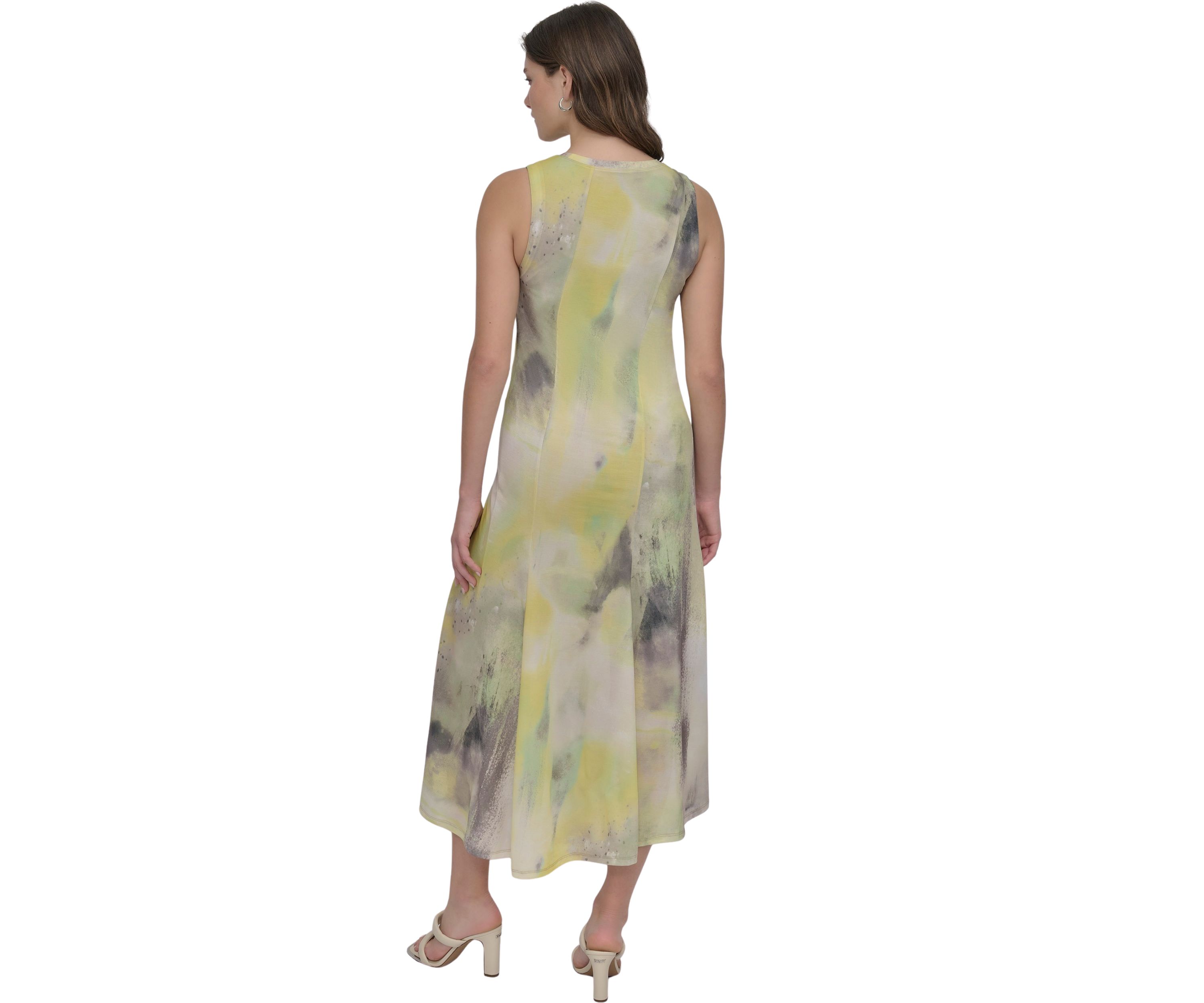 Womens Sleeveless Watercolor Midi Dress 