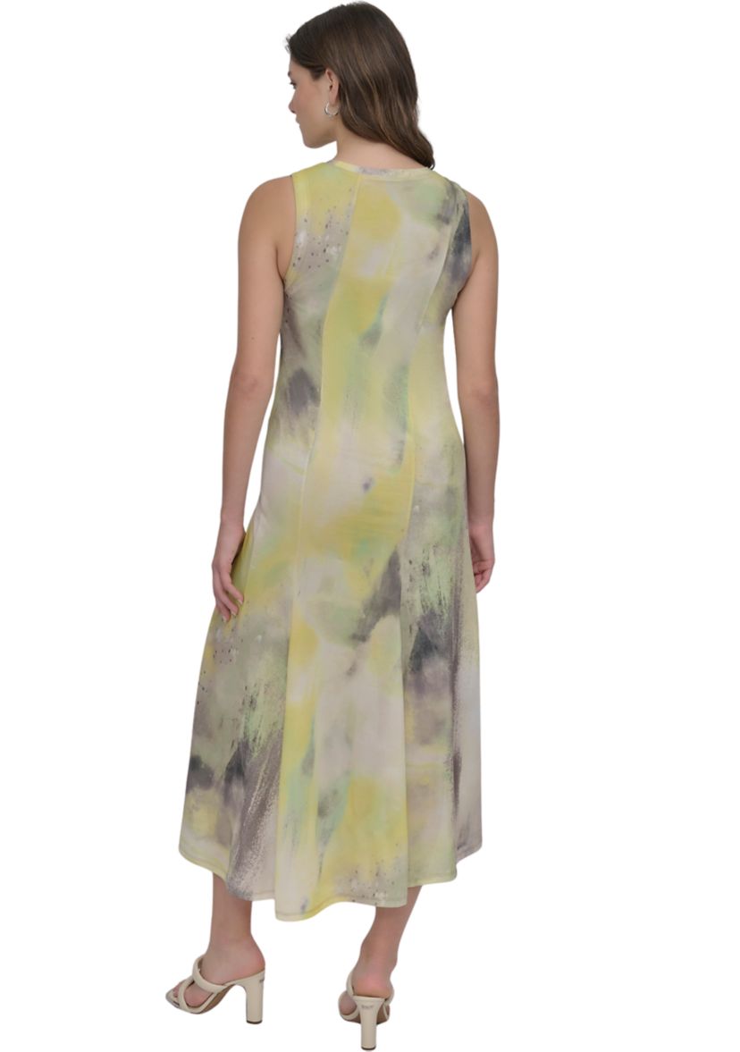 Womens Sleeveless Watercolor Midi Dress 
