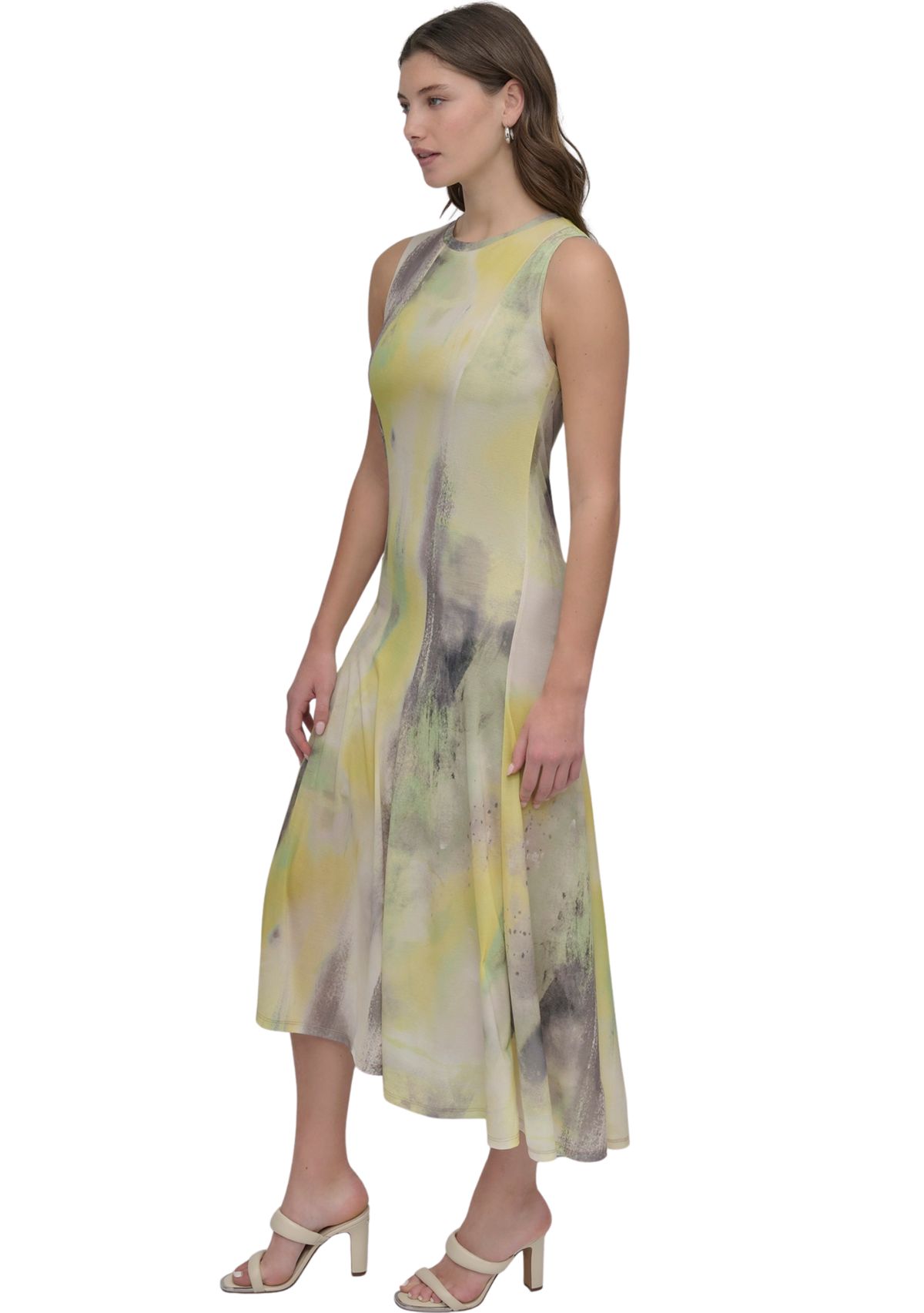 Womens Sleeveless Watercolor Midi Dress 