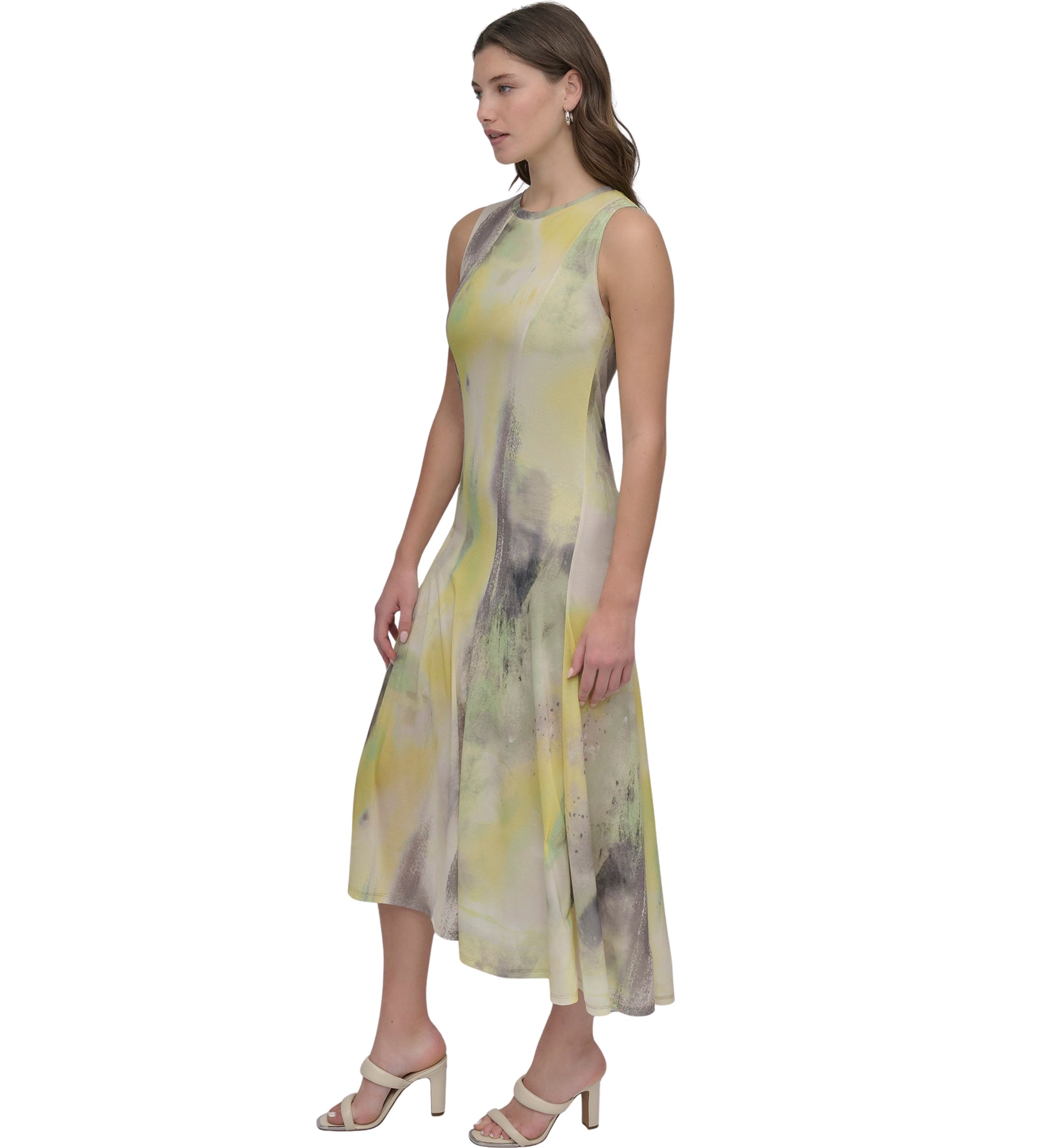 Womens Sleeveless Watercolor Midi Dress 
