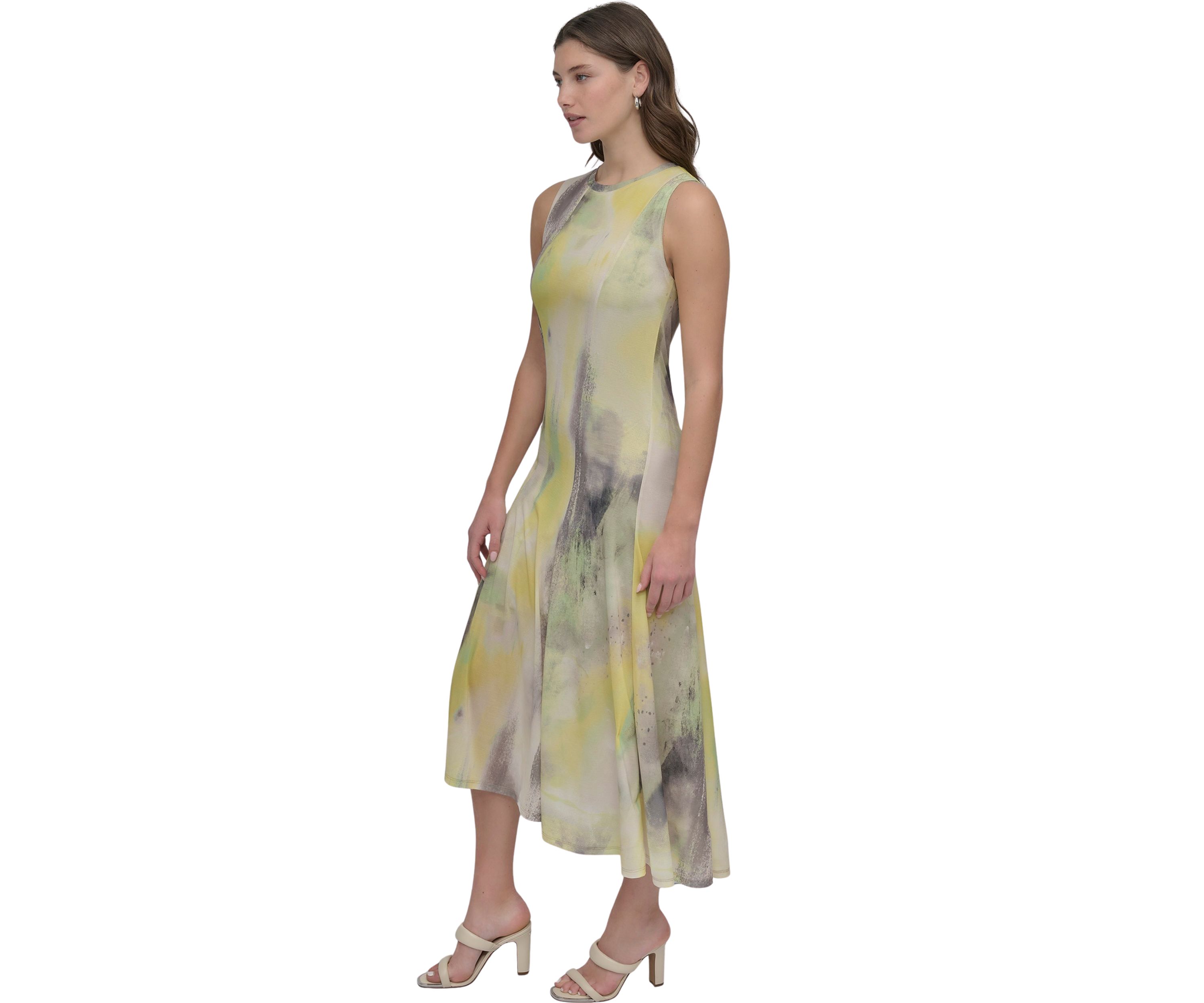Womens Sleeveless Watercolor Midi Dress 