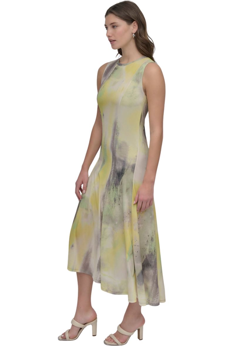 Womens Sleeveless Watercolor Midi Dress 