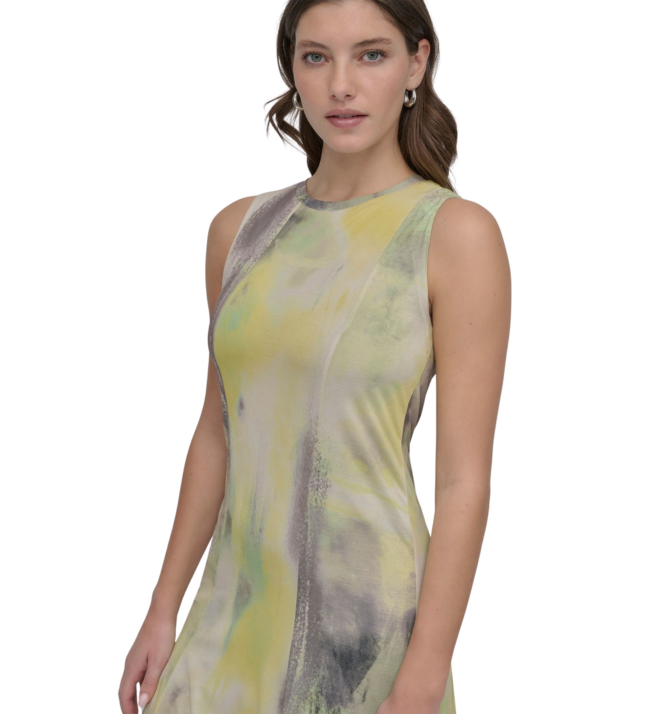 Womens Sleeveless Watercolor Midi Dress 