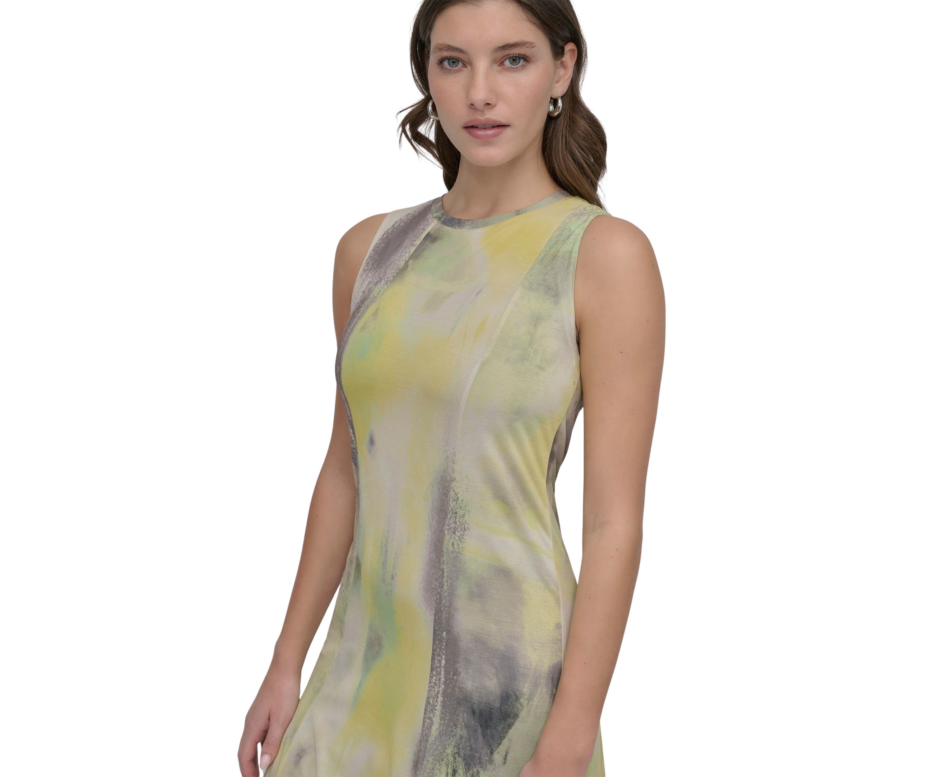 Womens Sleeveless Watercolor Midi Dress 