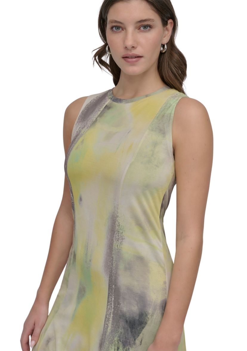 Womens Sleeveless Watercolor Midi Dress 